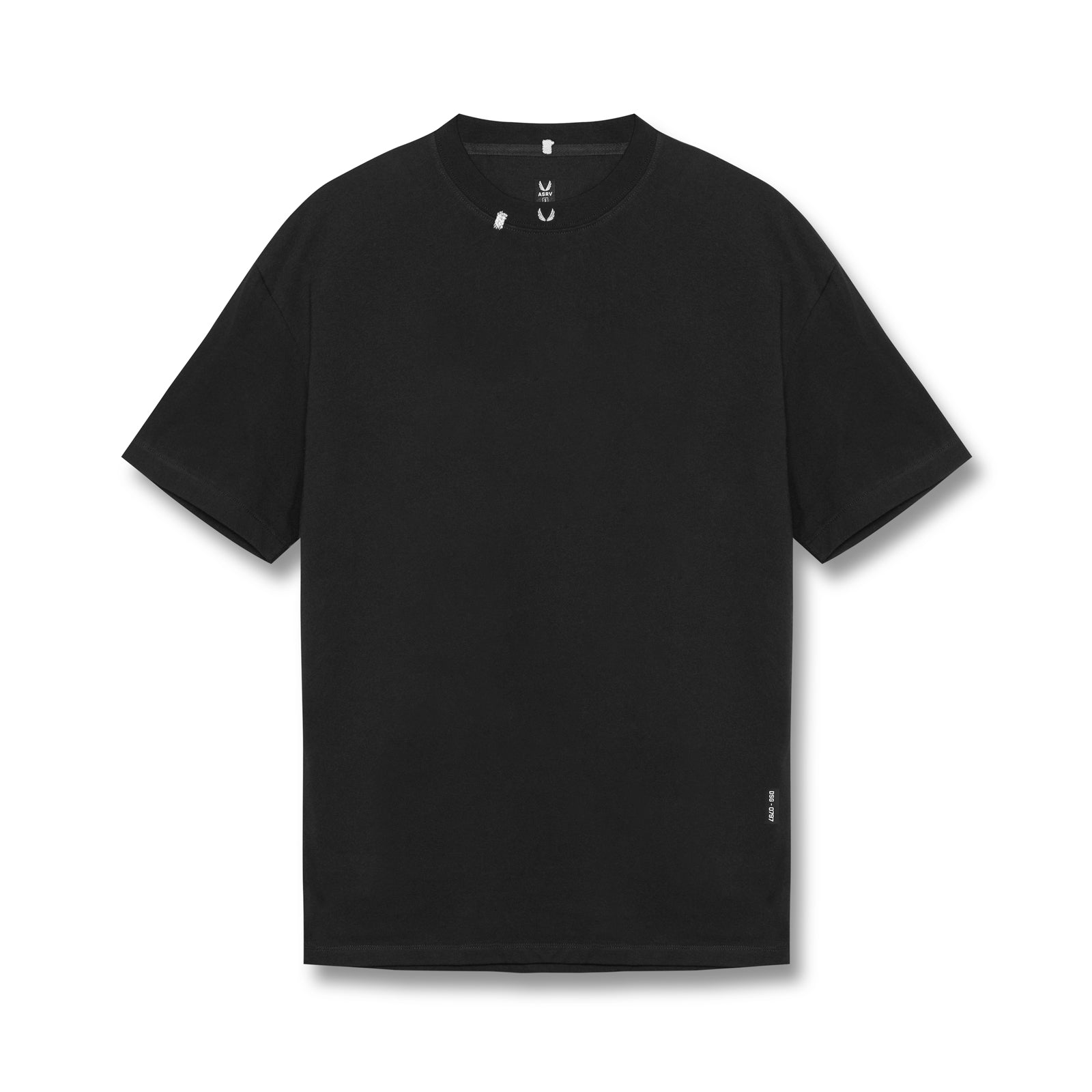 flatlay Tech Essential Relaxed Tee in black, front view