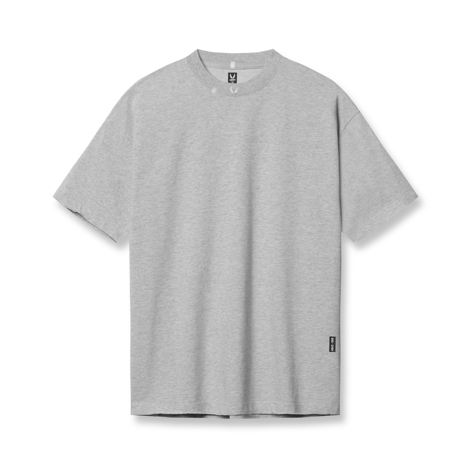 flatlay Tech Essential Relaxed Tee in heather grey, front view