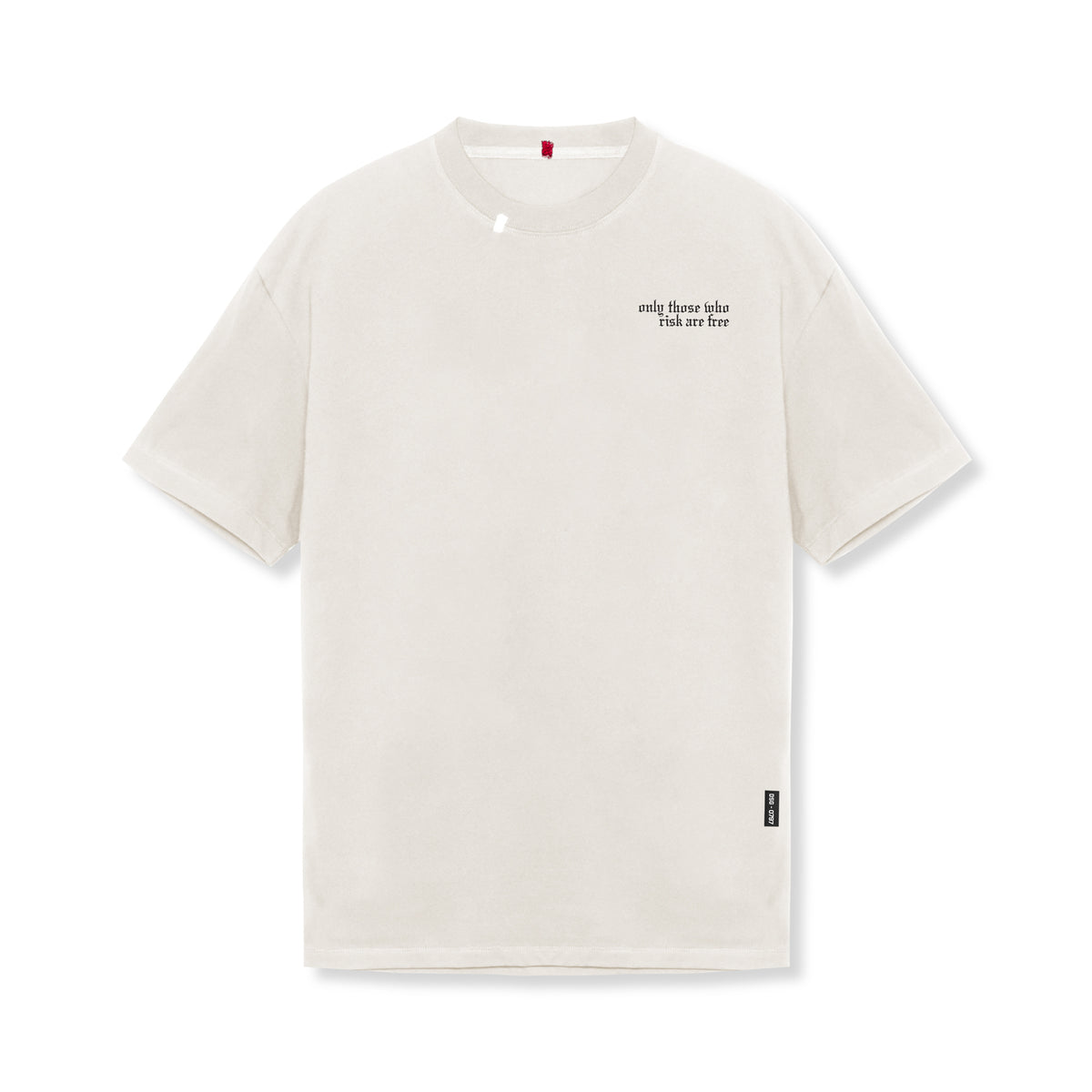 Flatlay of Tech Essential Relaxed Tee in stone with small chest graphic, front view
