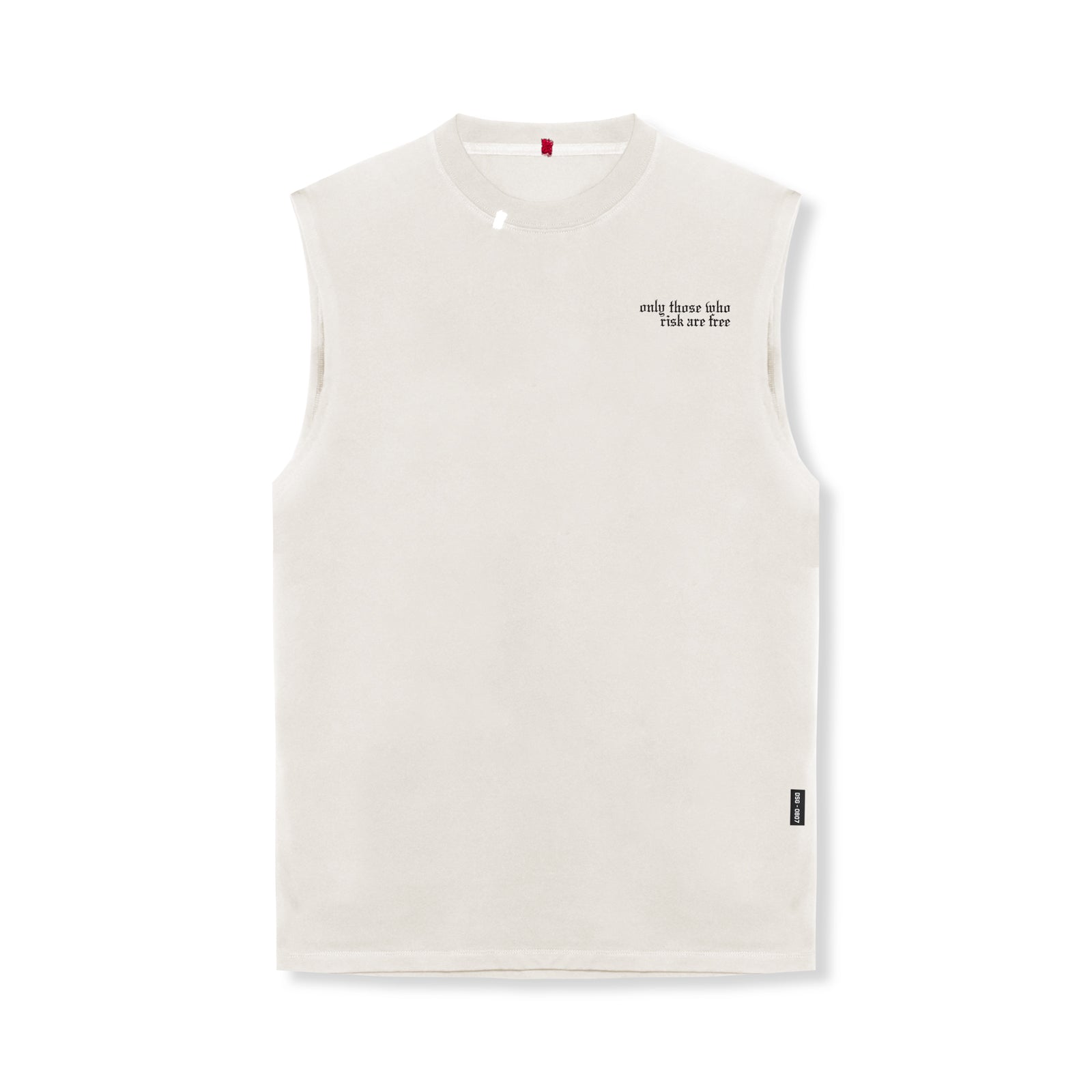 flatlay Tech Essential Relaxed Cutoff sleeveless tank in stone, front view