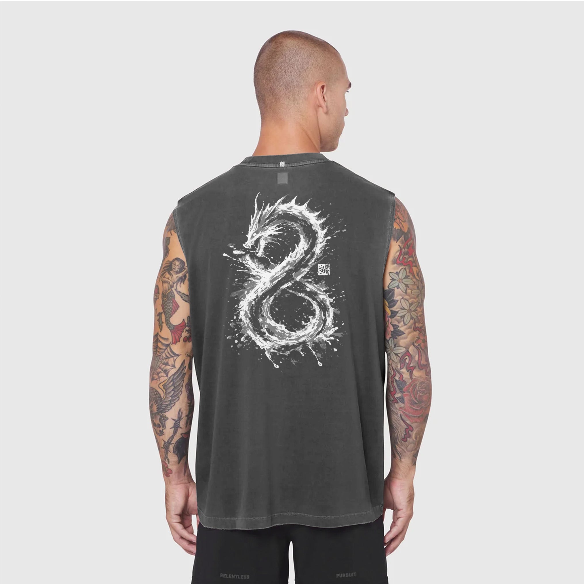 0807. Tech Essential™ Relaxed Cutoff - Faded Grey "Dragon"