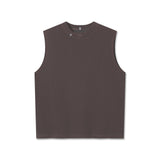 flatlay Tech Essential Relaxed Cutoff sleeveless tank in faded dark earth, front view