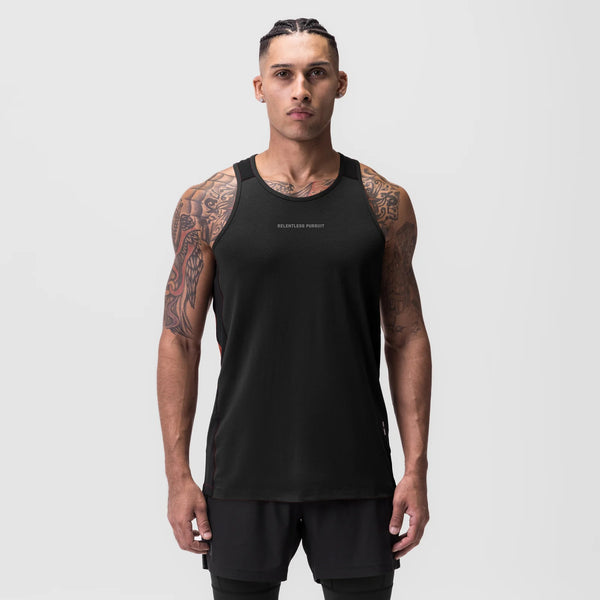 0809. Supima® Mesh Panel Training Singlet - Black "RP"