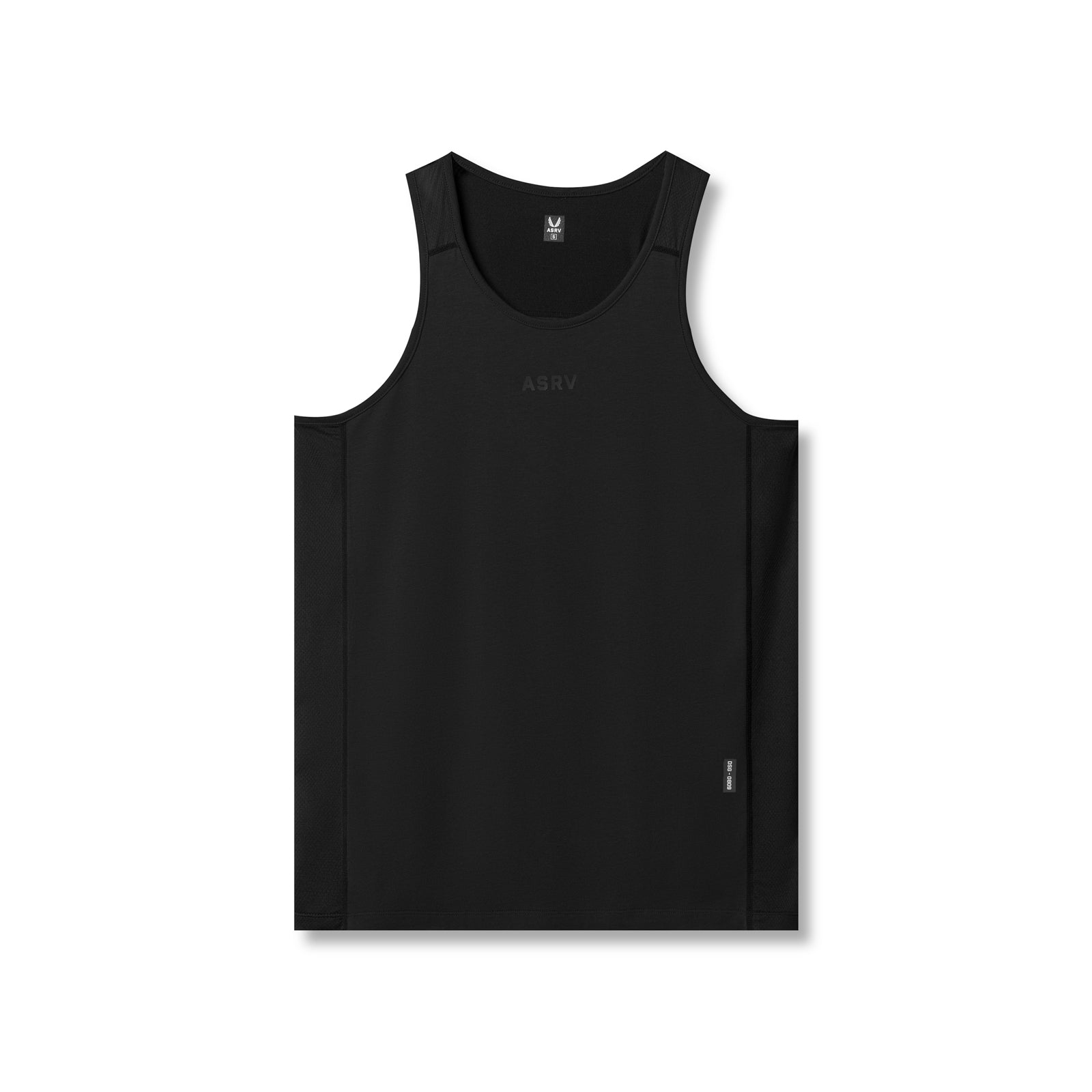 Flatlay of ASRV Supima® Mesh Panel Training Singlet in black, front view