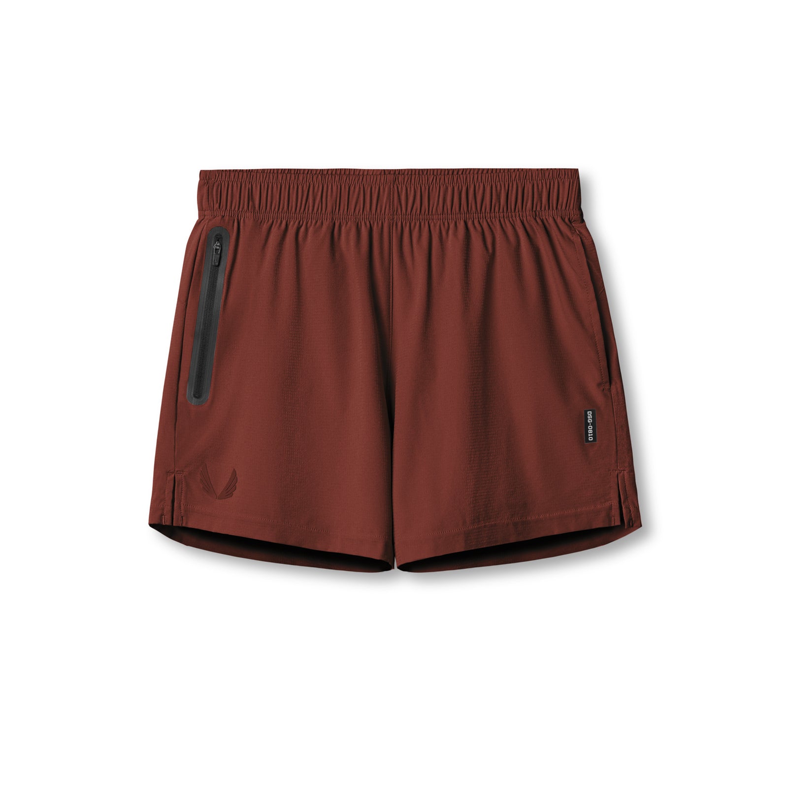 flatlay Ultralite 6" Linerless Short in brick red, front view