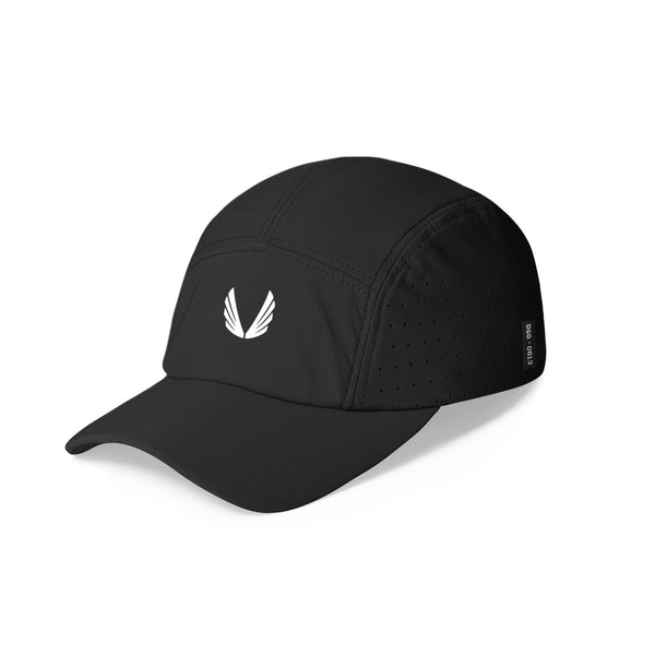 0813. Performance Vented Hat - Black/White "Wings"