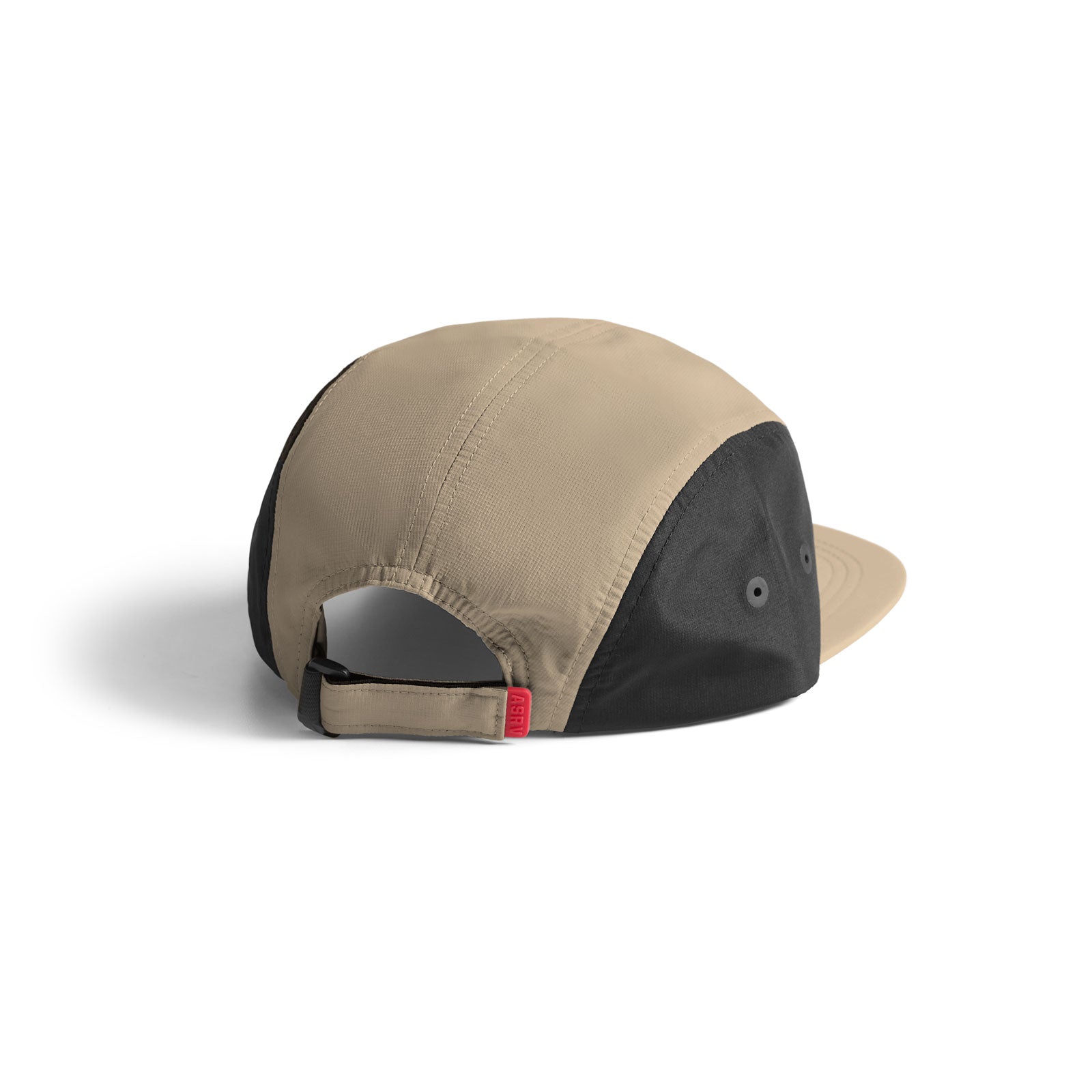 flatlay 0814 5-Panel Run Cap in Khaki and Black, back view