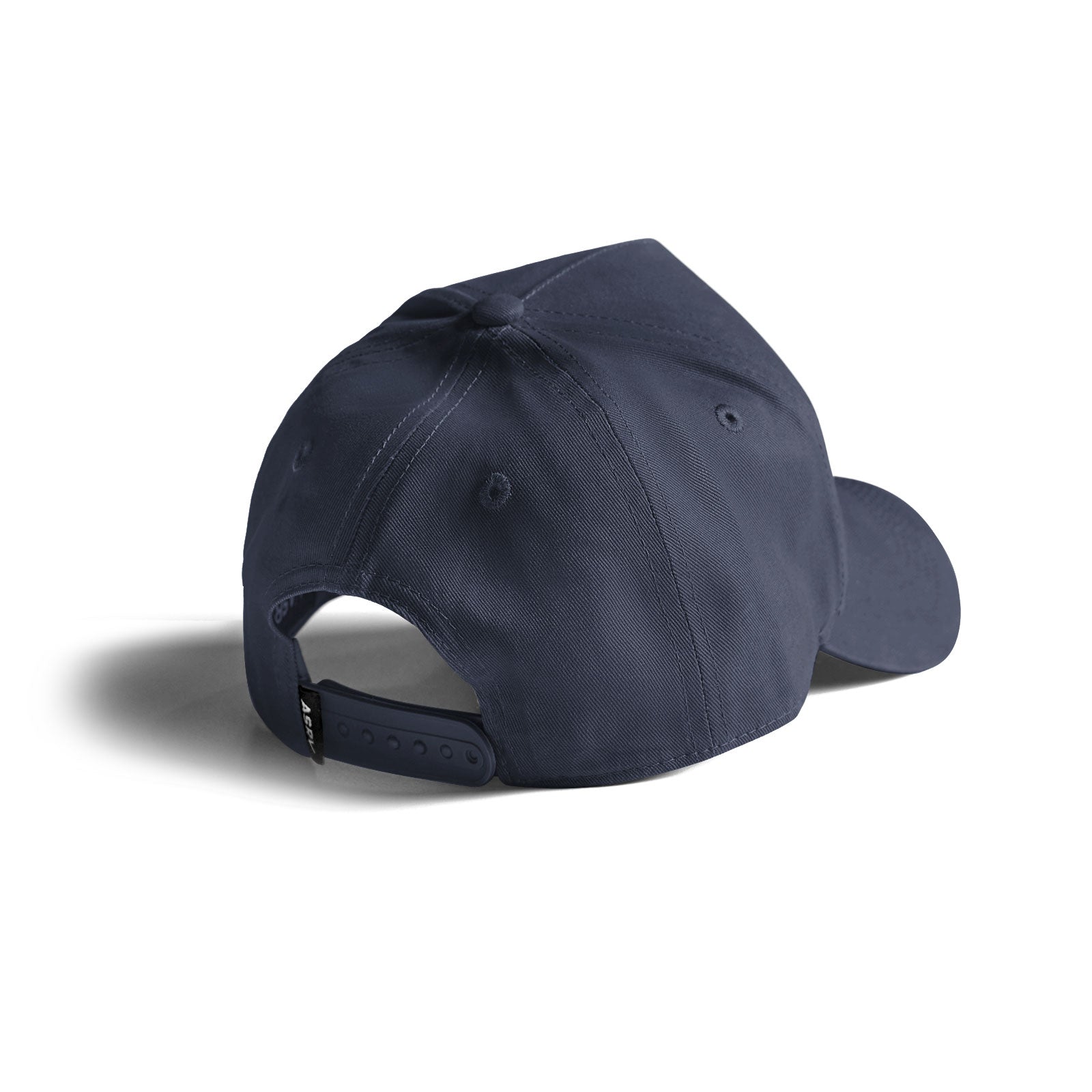 Navy A-Frame Hat with Wings displayed on white background, back view showing snapback closure