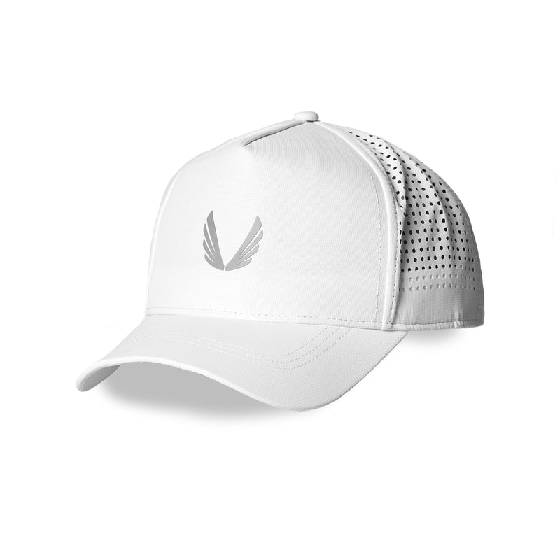 0817. Performance A-Frame Hat - White/Silver "Wings"