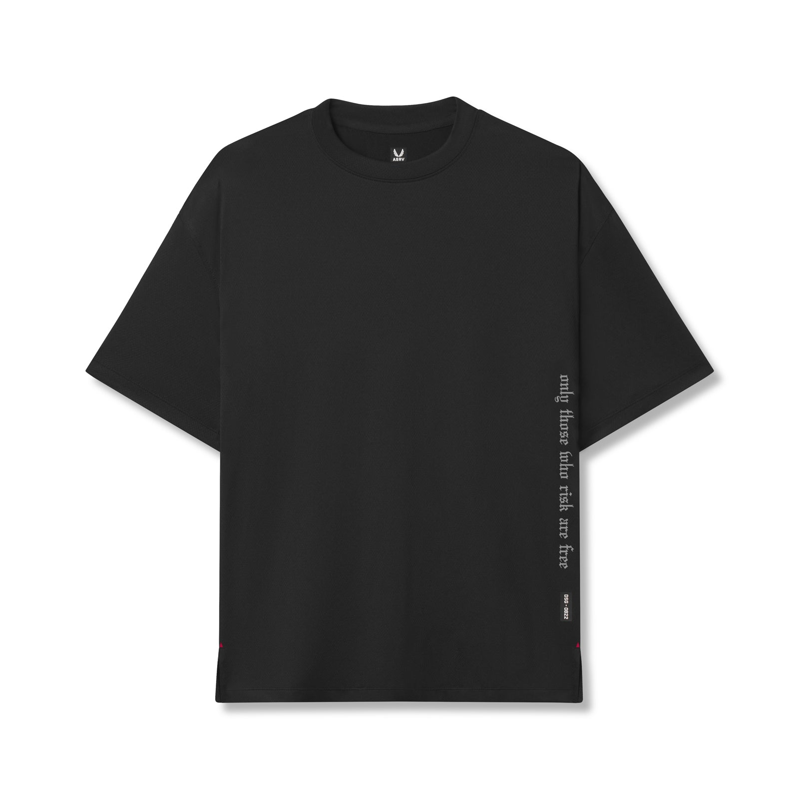 flatlay AeroSilver Oversized Tee in black with OTWR text, front view