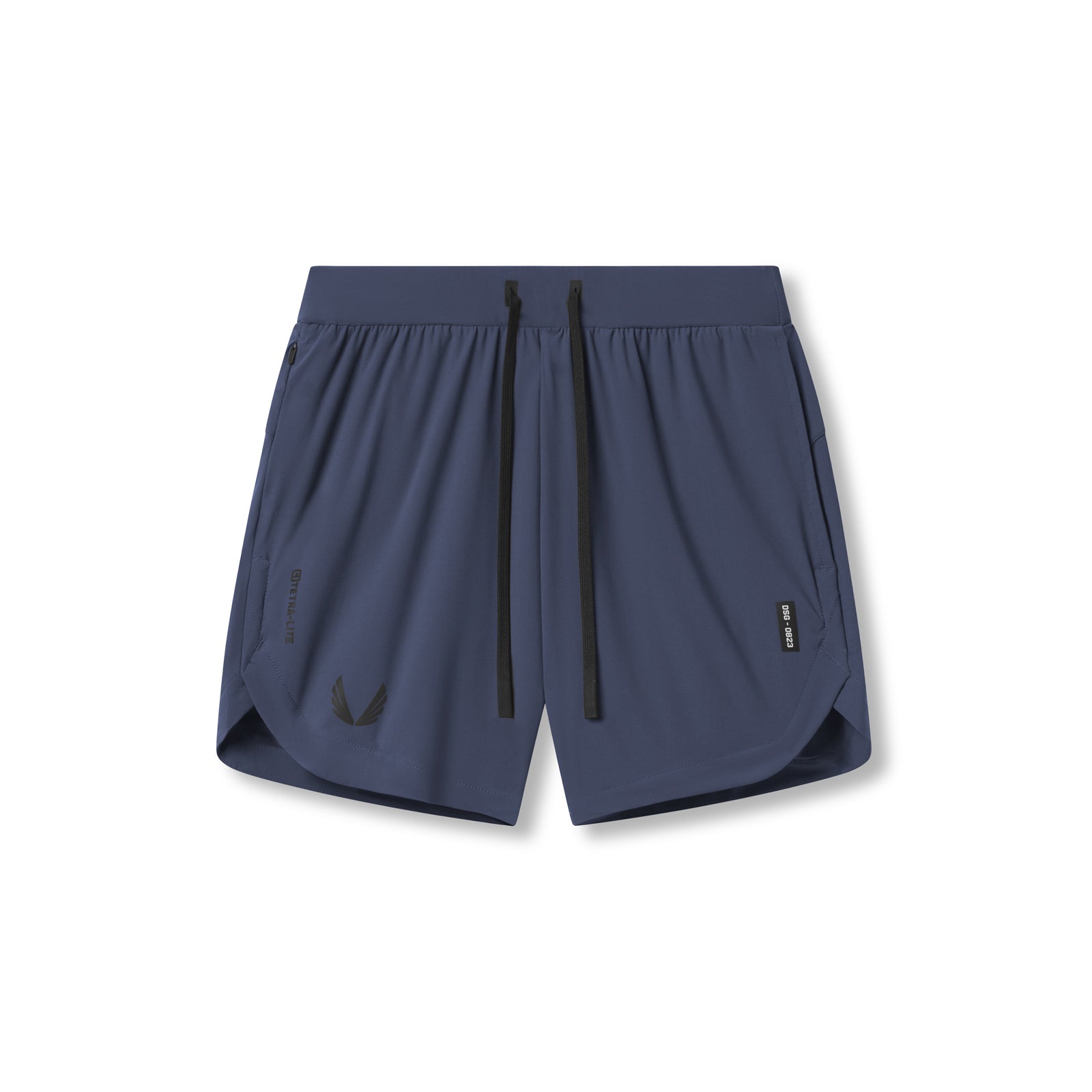 flatlay Tetra-Lite 7" Linerless Short in navy with Wings design, front view