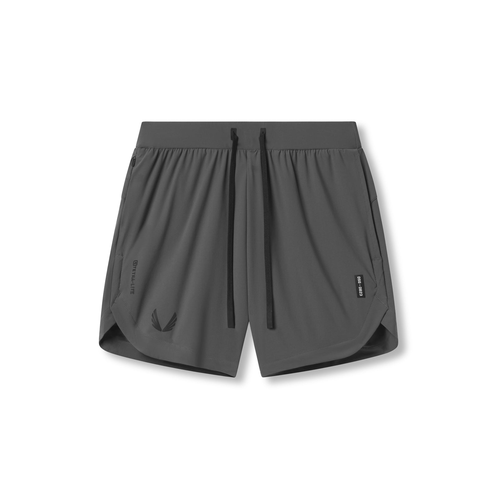 flatlay Tetra-Lite Linerless Short in space grey, front view