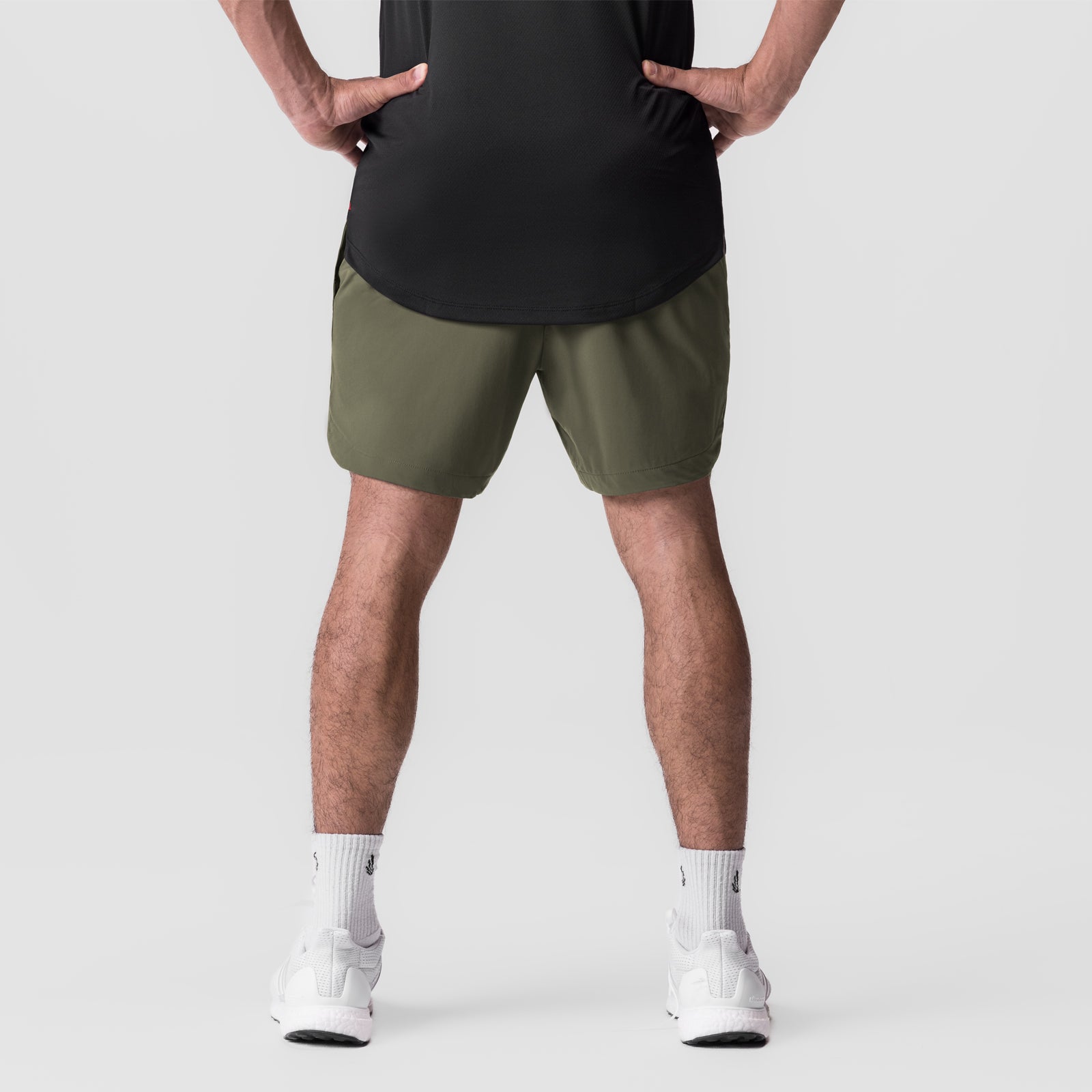 Tetra-Lite 7" Linerless Short in olive, front view on model