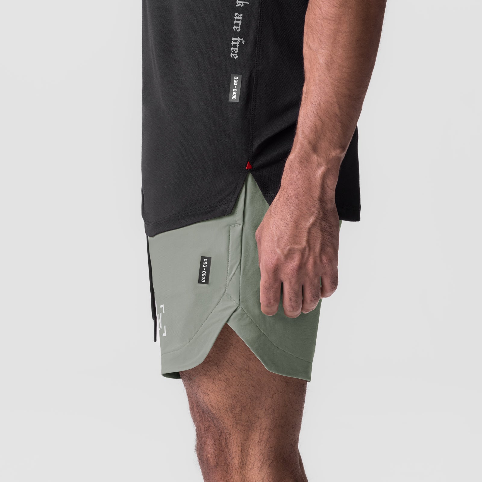 Tetra-Lite 7" Linerless Short in sage, side view on model