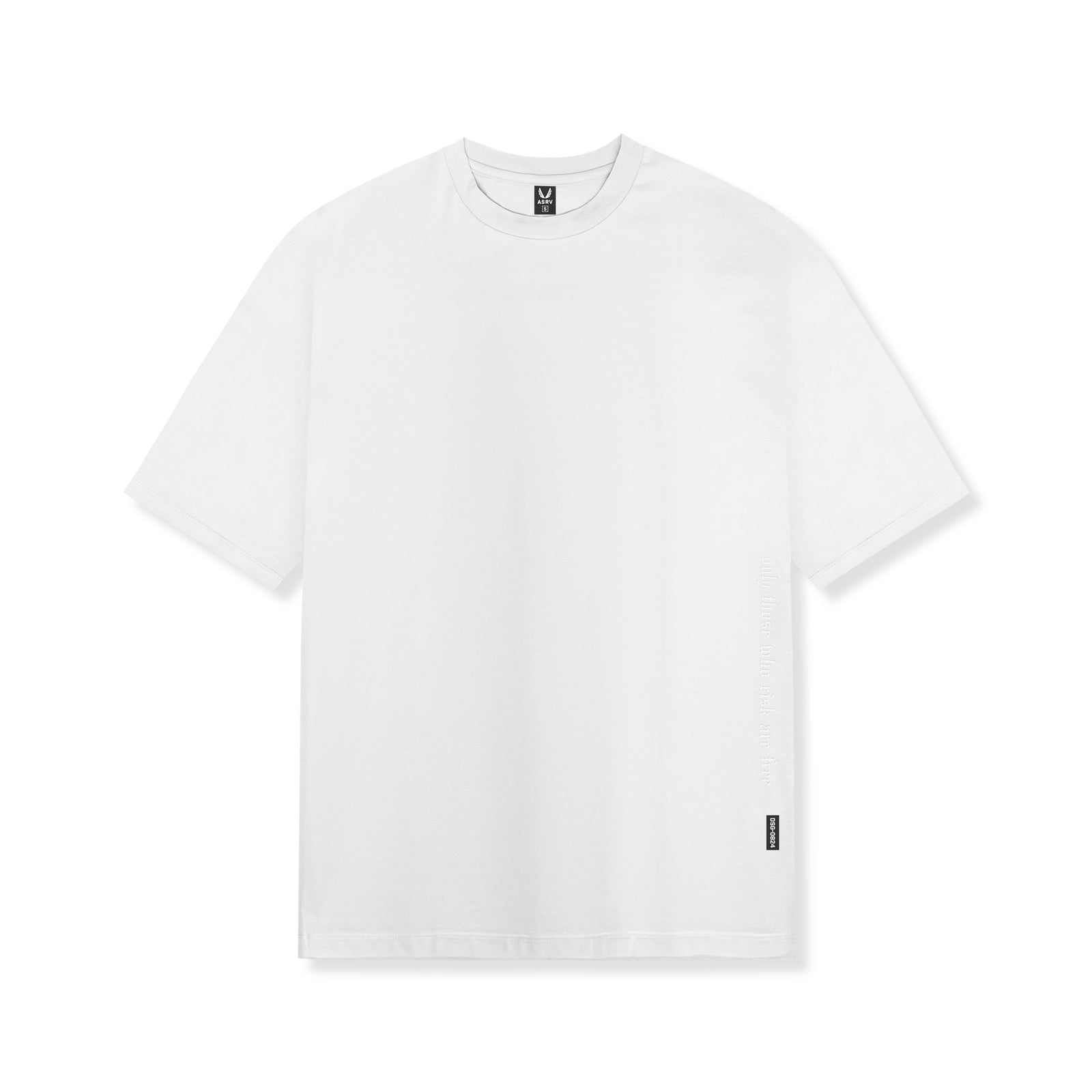 flatlay of white Supima® Oversized Tee with small logo detail on lower right, front view