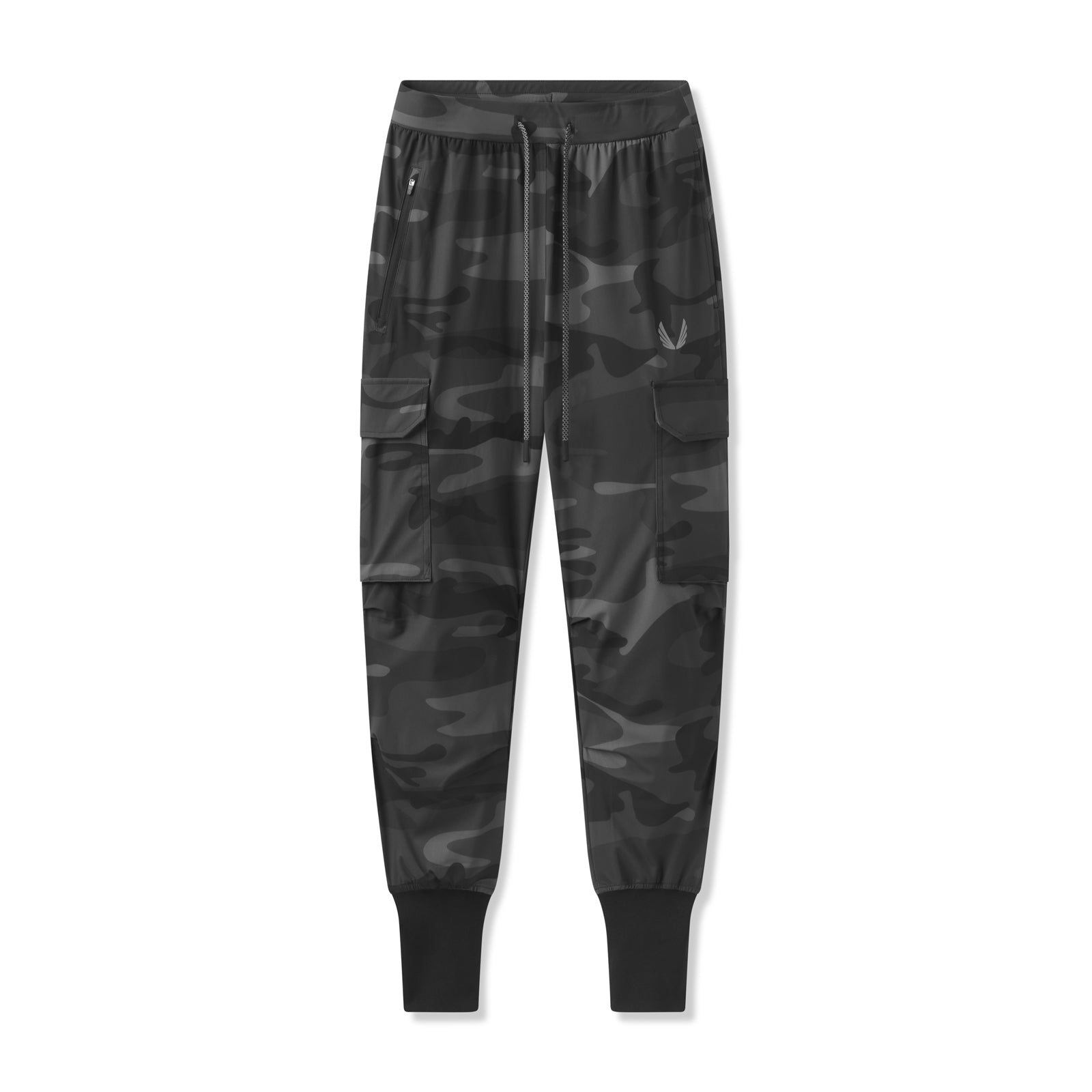 flatlay Tetra-Lite® Cargo High Rib Jogger in black camo reflective, front view