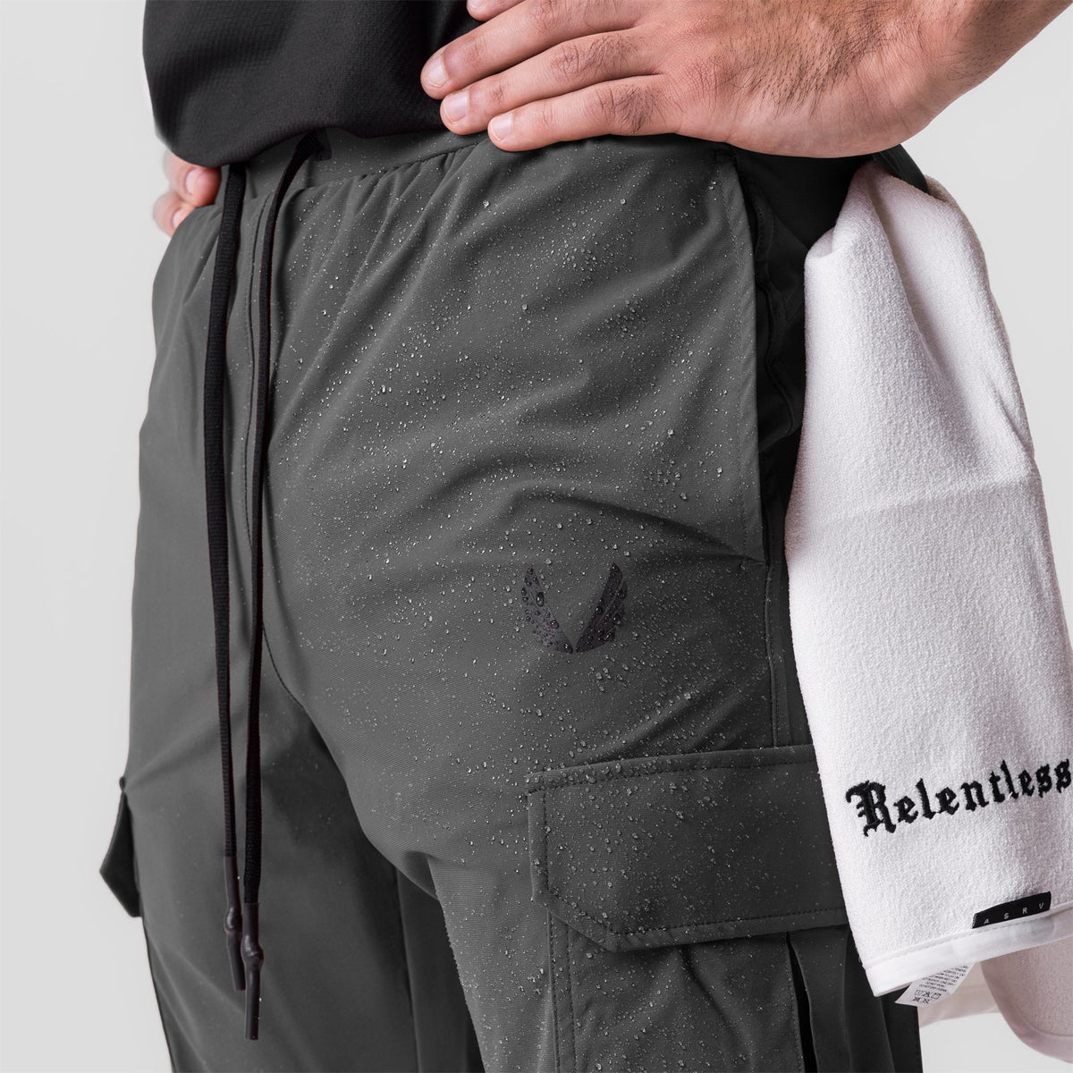 Tetra-Lite® Cargo High Rib Jogger in Space Grey, worn by model showing side pocket and cargo detail