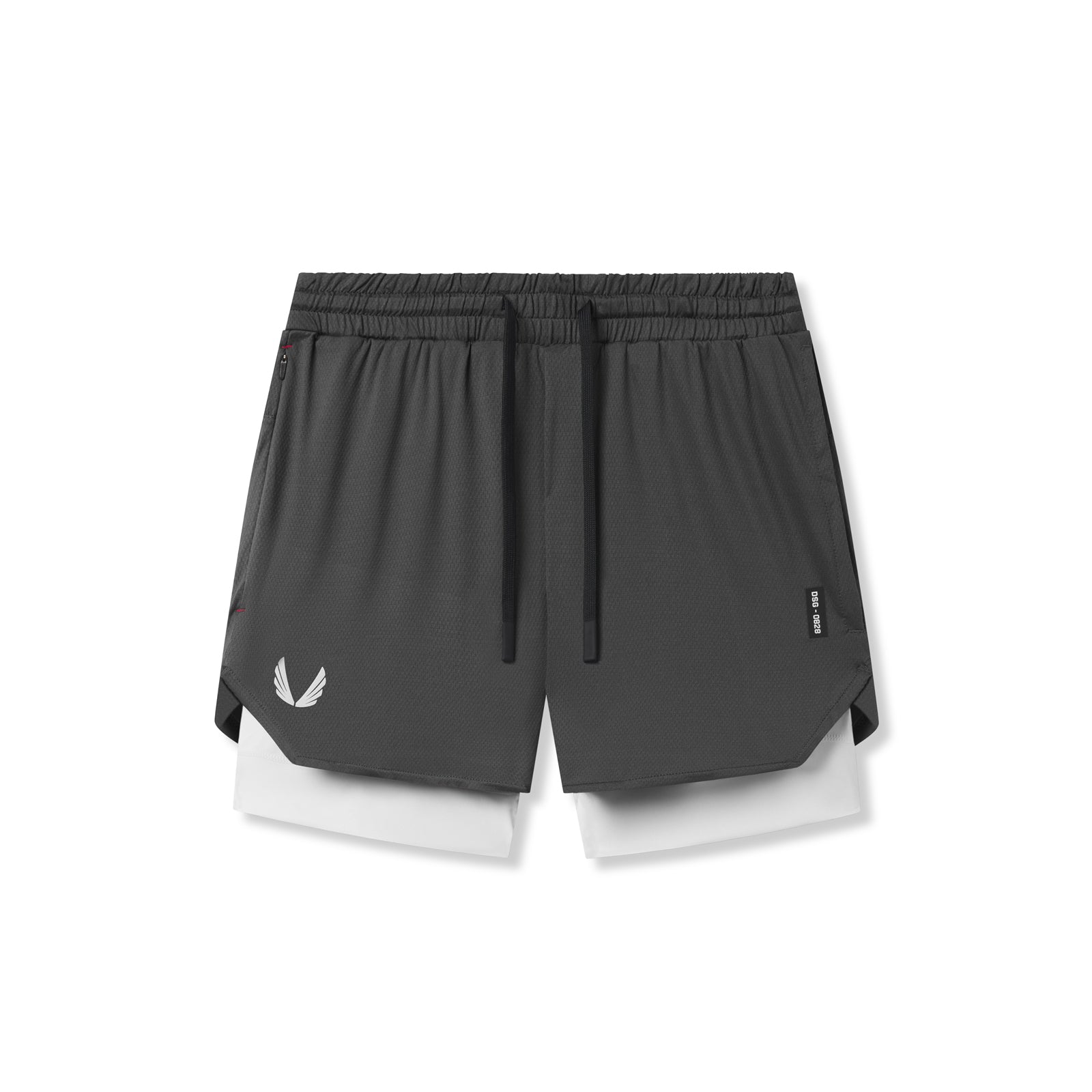 flatlay AeroSilver 5" Liner Short in Space Grey and White, front view