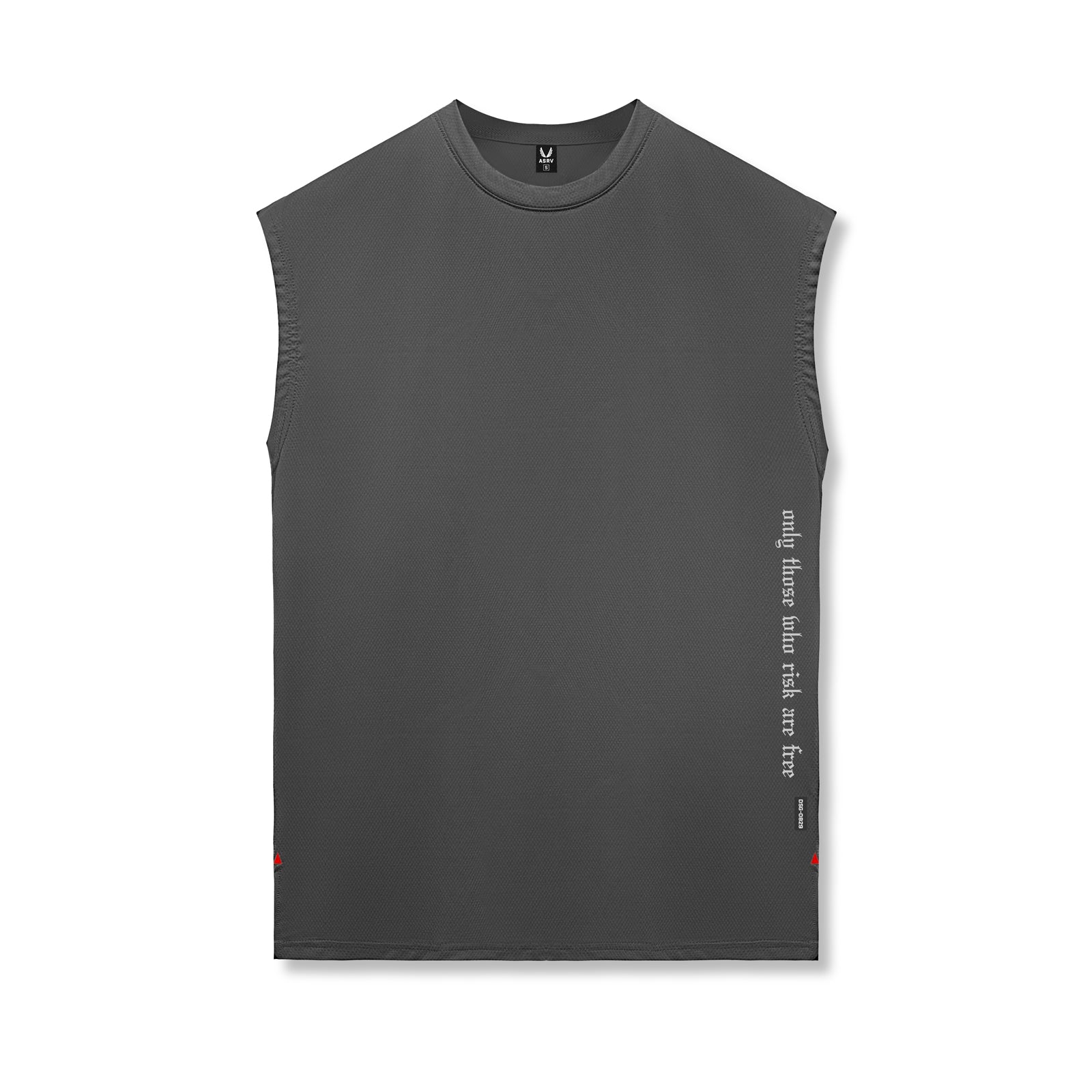 Flatlay of Silver-Lite™ 2.0 Oversized Cutoff sleeveless tank in space grey with OTWR branding