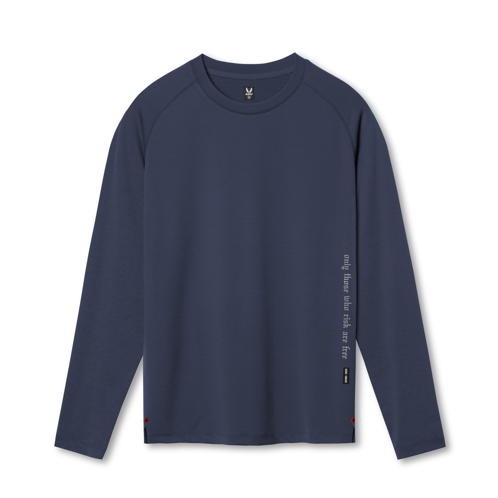 Flatlay of 3D-Lite® 2.0 Fitted Long Sleeve in navy with OTWR text detail, front view