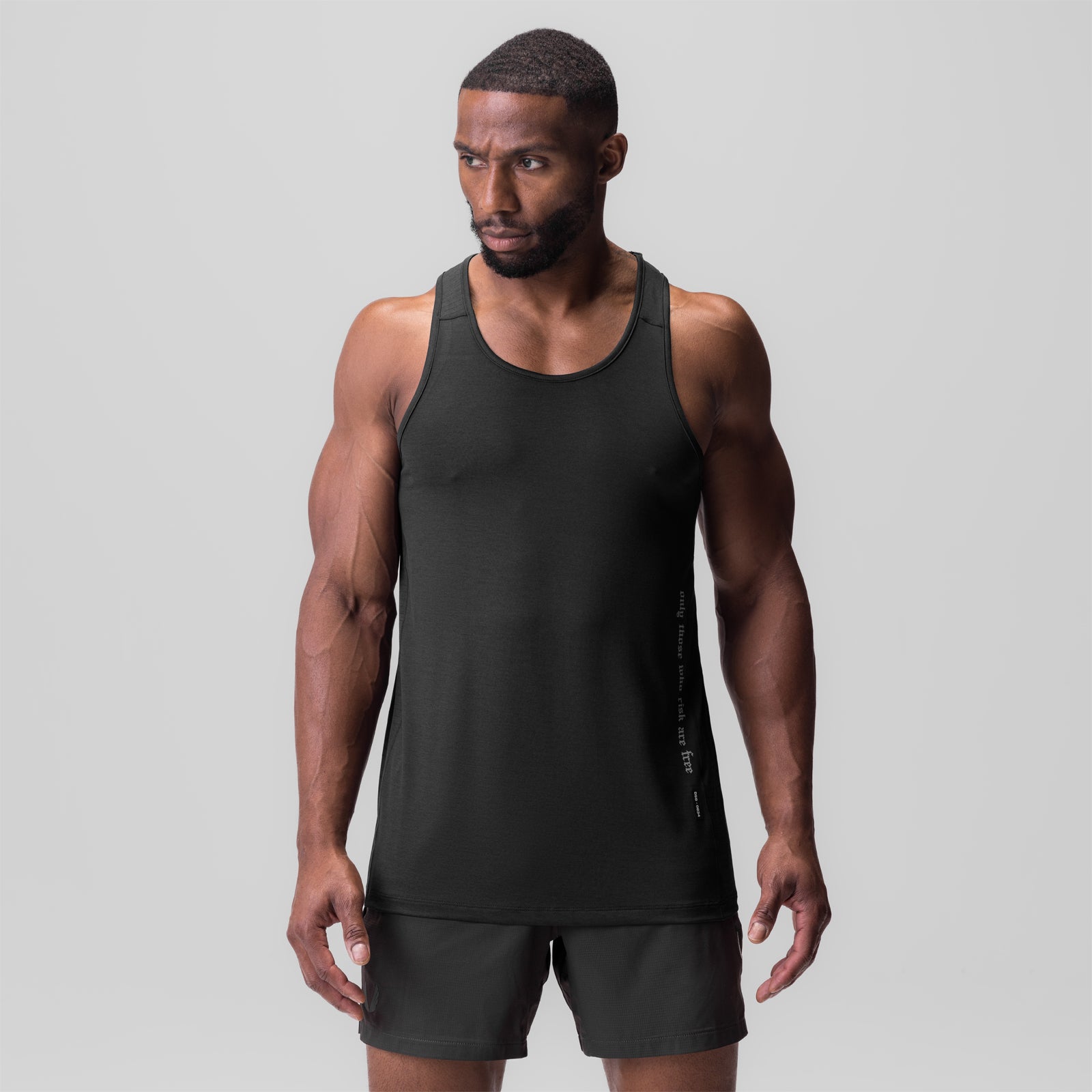 Black 3D-Lite 2.0 training singlet worn by male model, front view