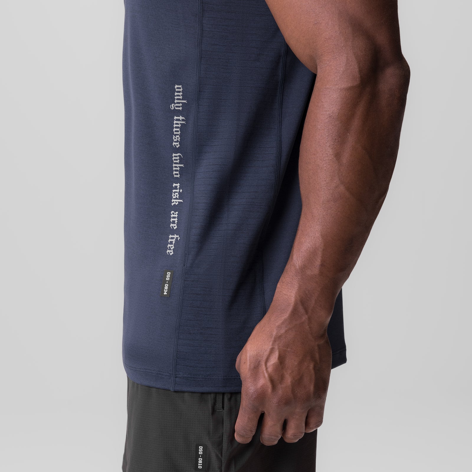 0834. 3D-Lite® 2.0 Training Singlet in navy, worn by model, side view