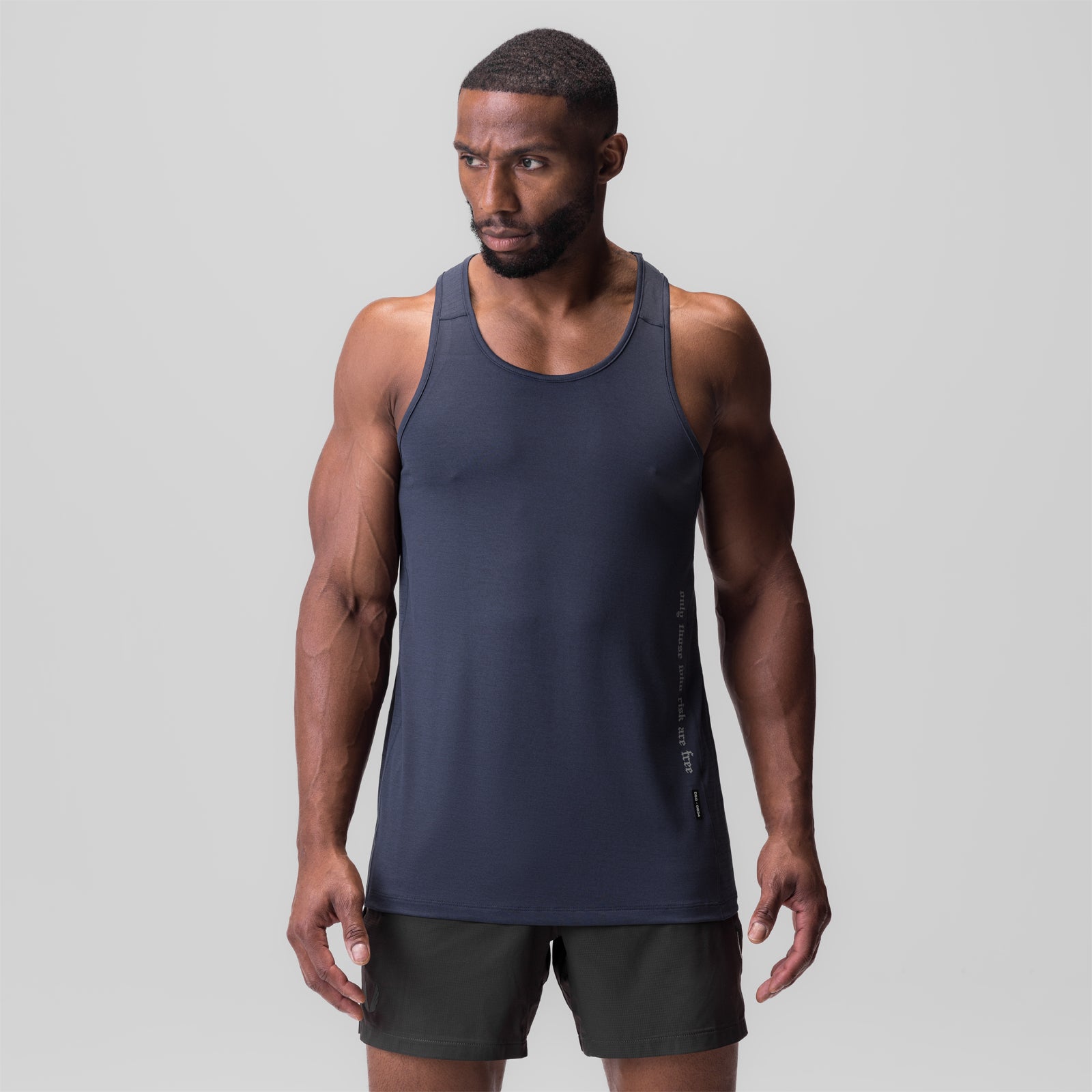 Navy 3D-Lite® 2.0 Training Singlet worn by male model, front view