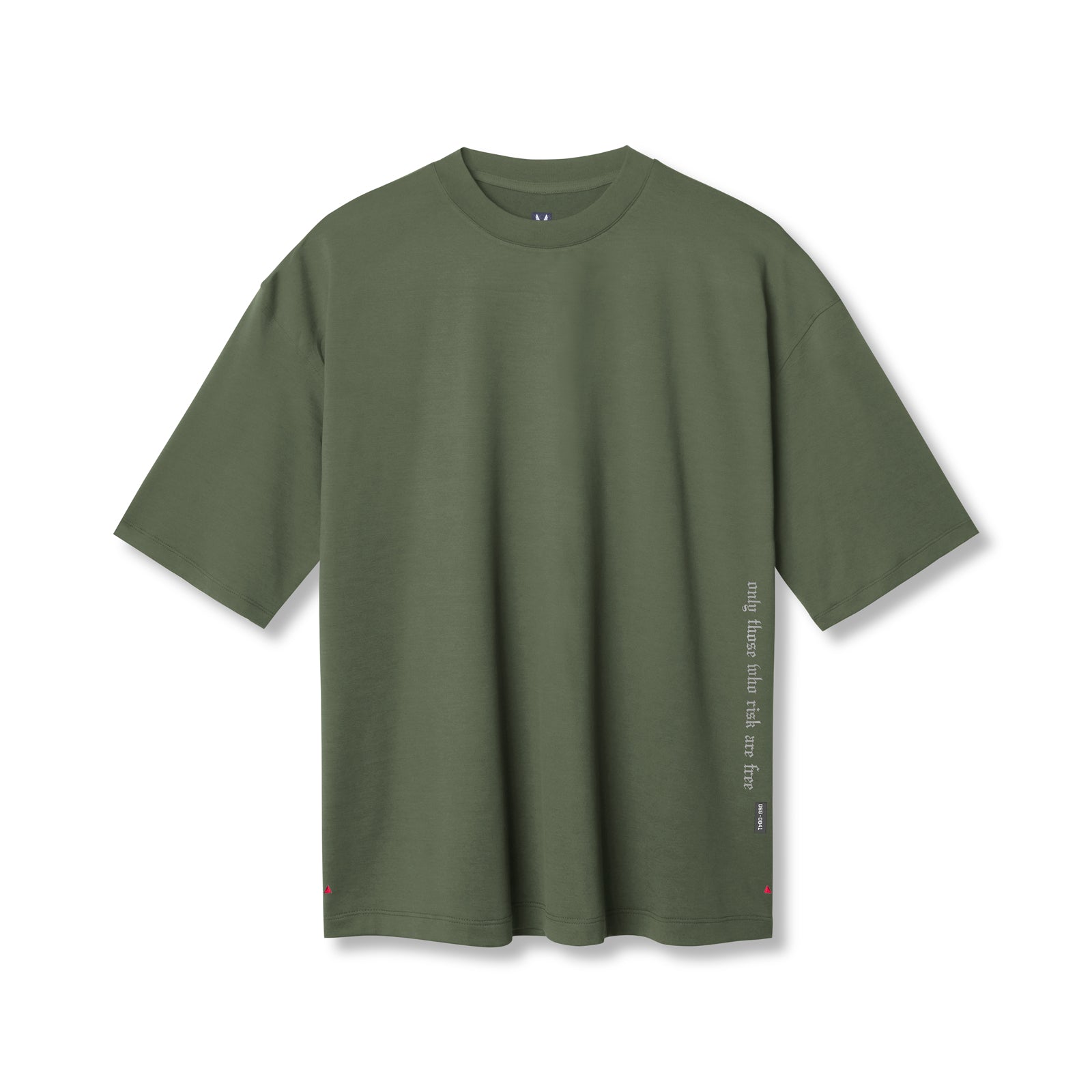 Flatlay of 3D-Lite 2.0 Lycra oversized tee in olive with OTWR text, front view