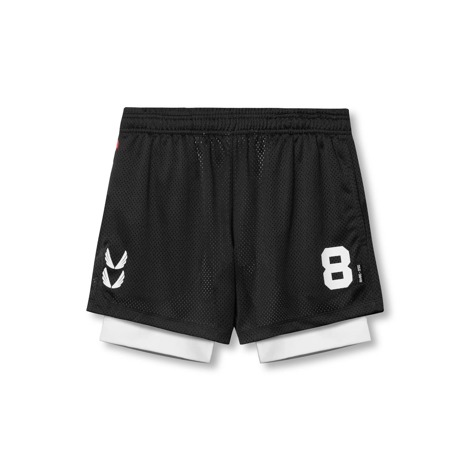 flatlay 0848. SilverPlus™ Mesh 5" Liner Short in black and white, front view