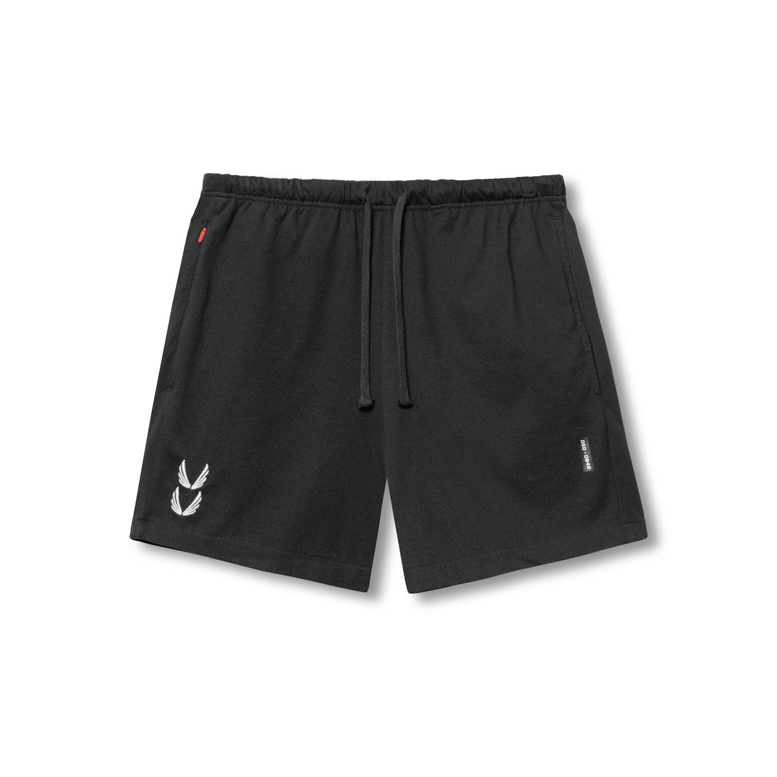 flatlay Tech Essential Sweat Short in black, front view