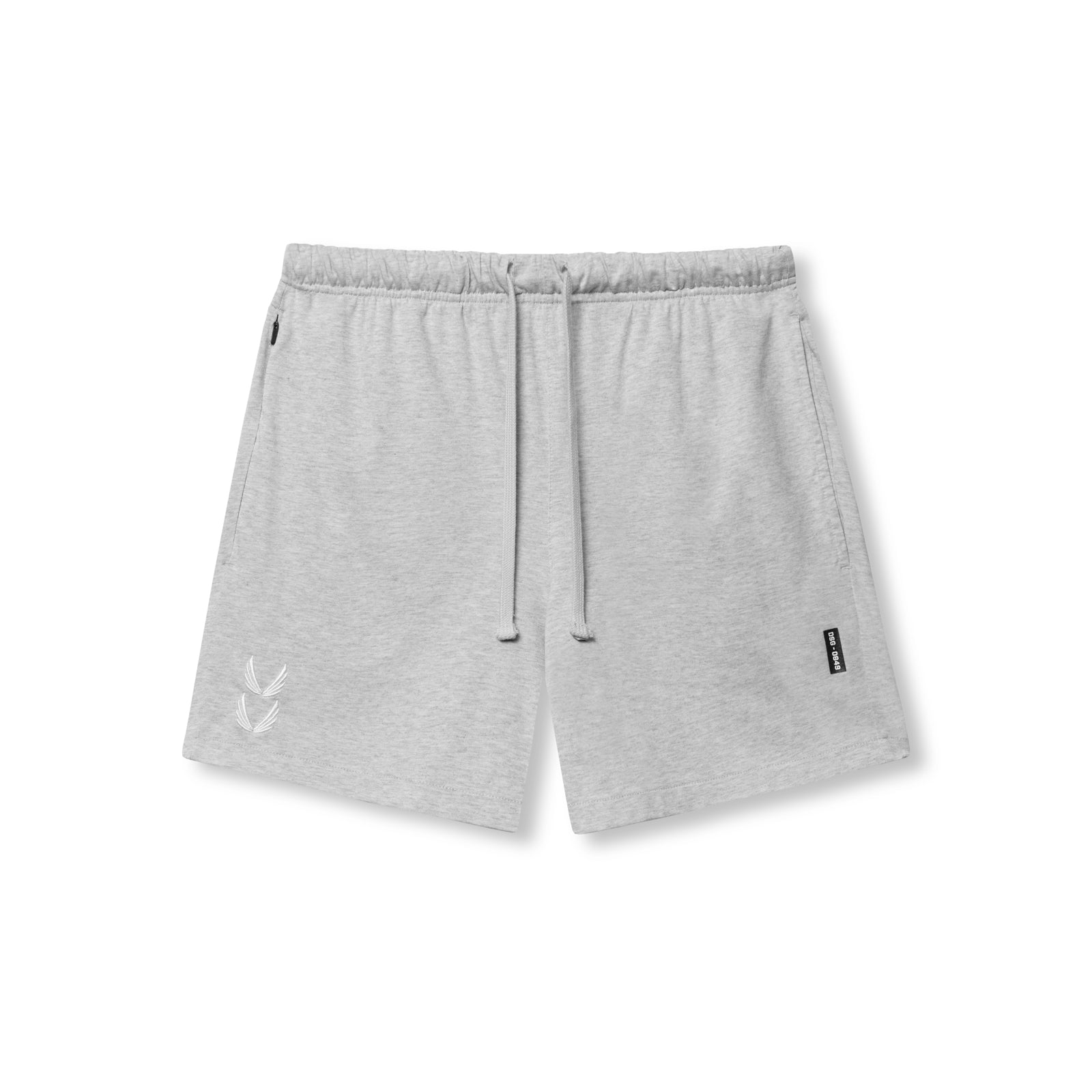 flatlay Tech Essential™ Sweat Short in heather grey, front view