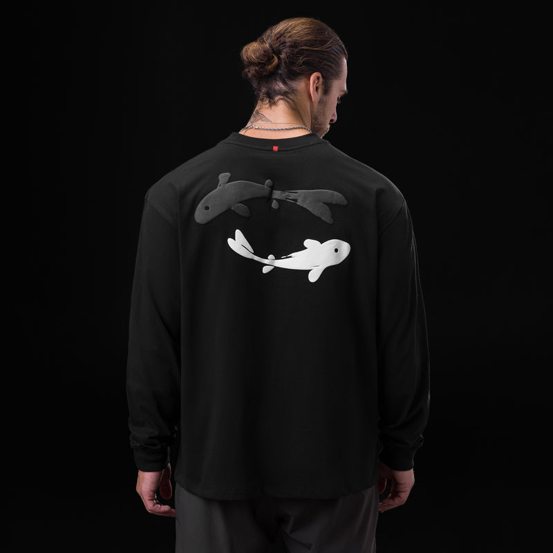 0851. Tech Essential™ Relaxed Long Sleeve  -  Black "Koi"