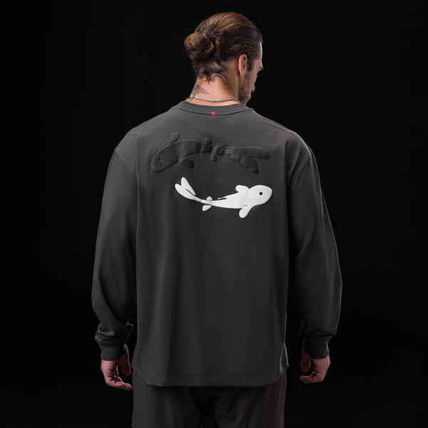 0851. Tech Essential™ Relaxed Long Sleeve  -  Space Grey "Koi"
