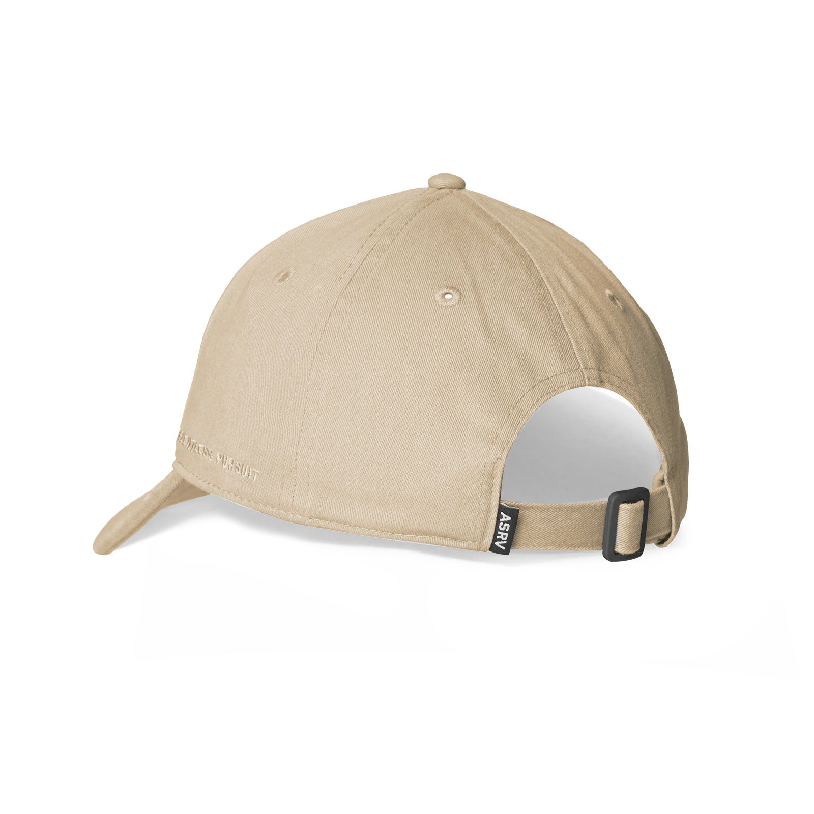 Distressed Patch Logo Hat in khaki, back view showing adjustable strap closure