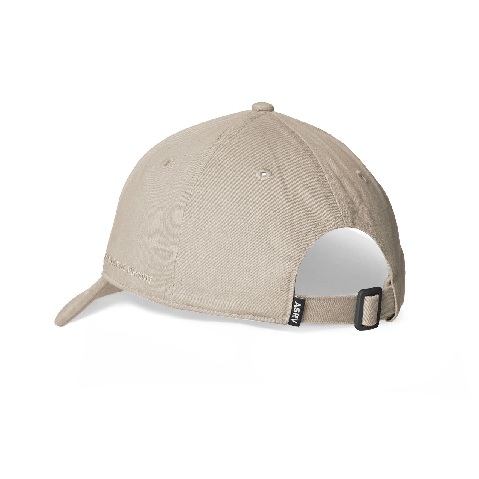 Distressed Patch Logo Hat in light taupe, back view showing adjustable strap