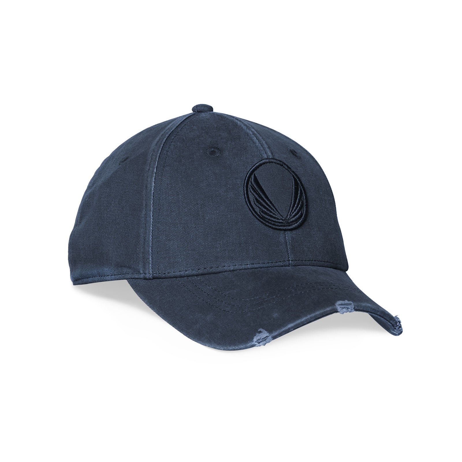 flatlay Distressed Patch Logo Hat in navy with Wings logo, front view