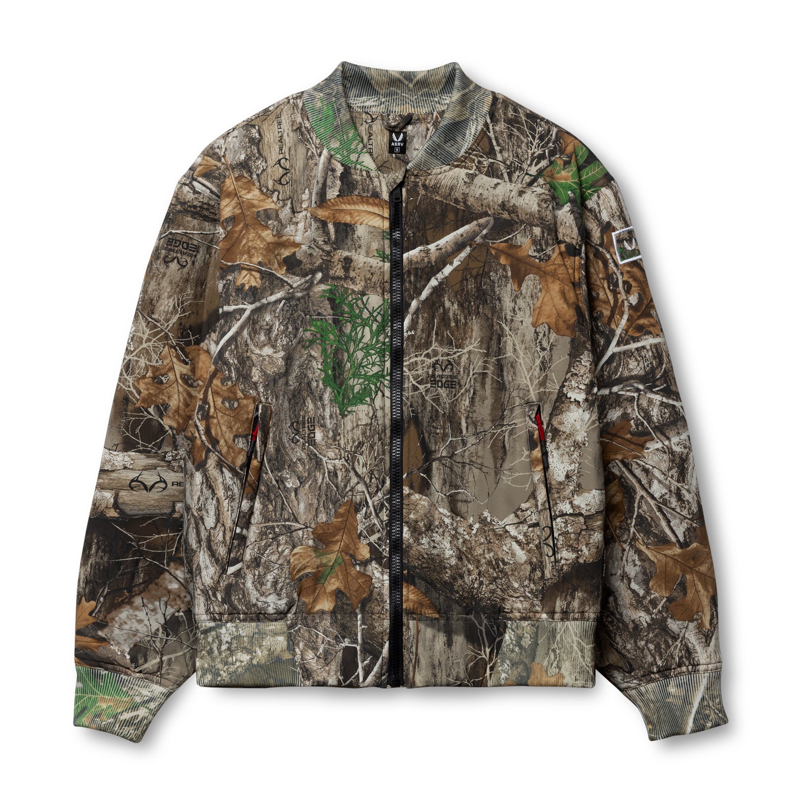 Flatlay of Ripstop Insulated Bomber Jacket in Realtree camouflage, front view