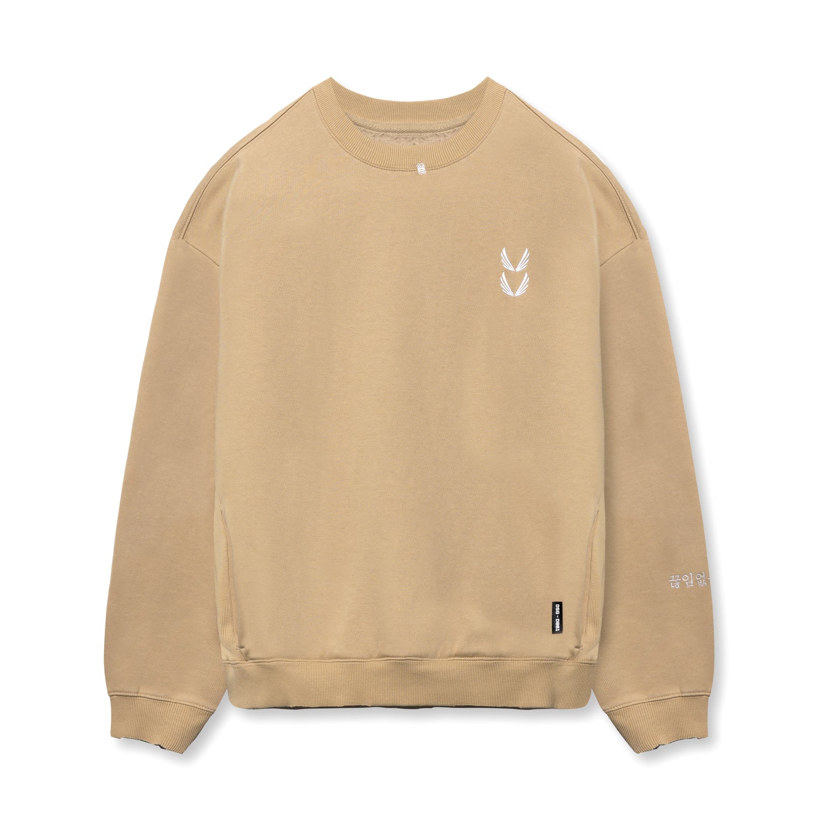 Tech Essential Distressed Crewneck sweatshirt in khaki, front view
