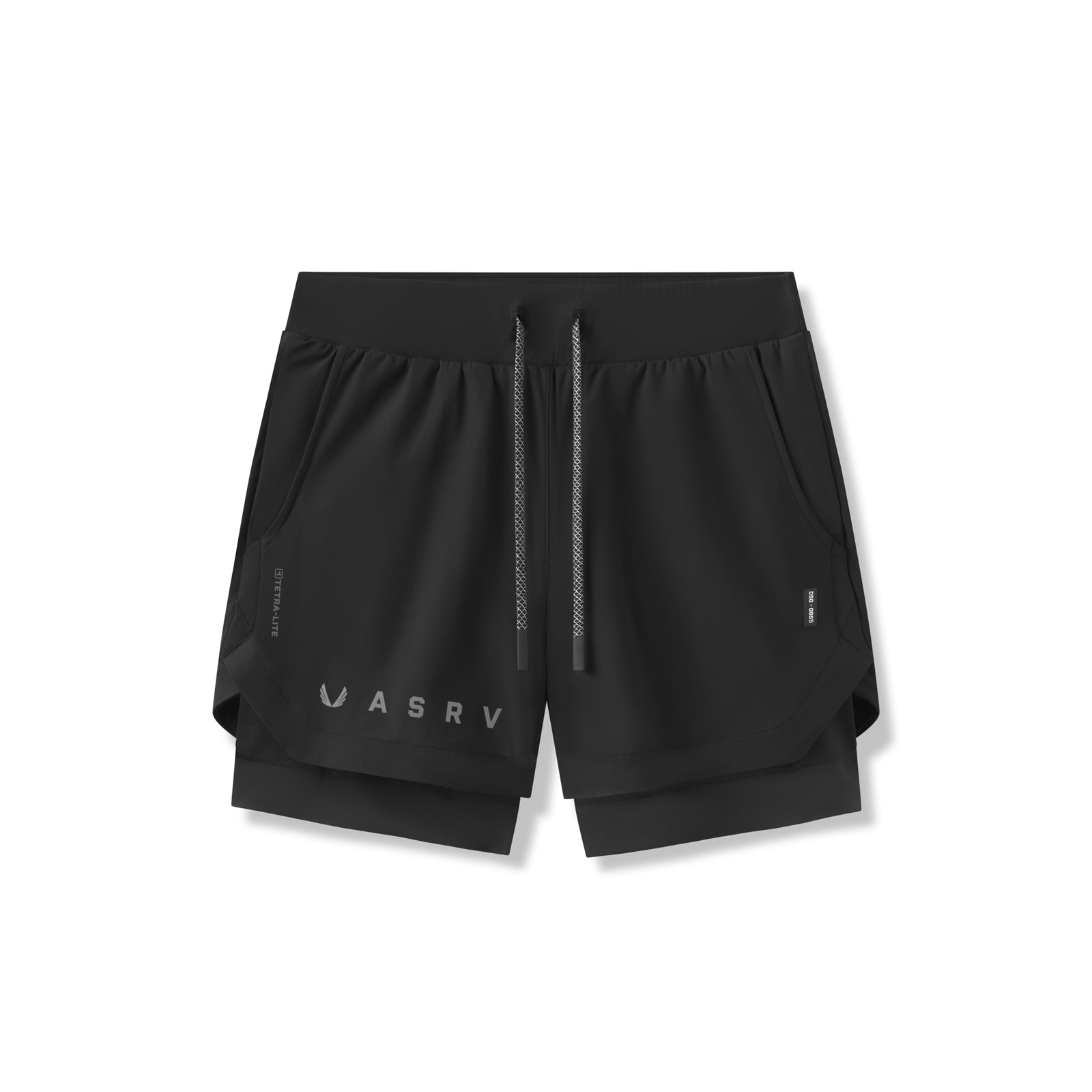 flatlay Tetra-Lite® 5" Liner Short in black with reflective UASRV branding, front view
