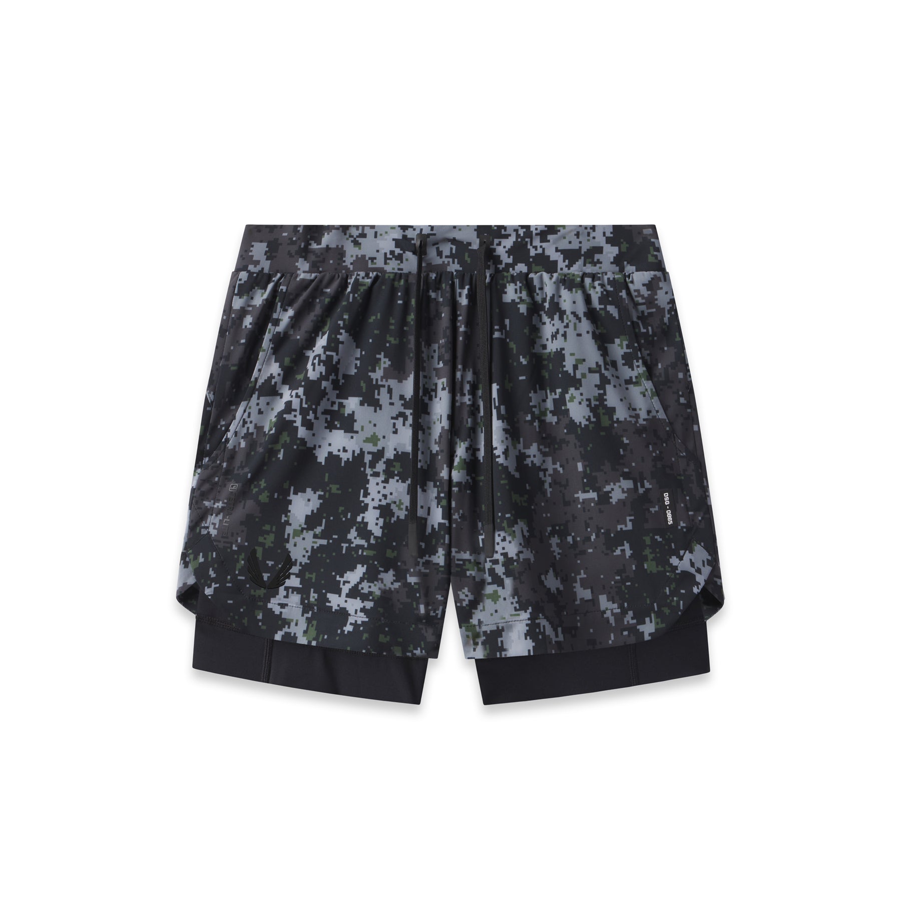 flatlay Tetra-Lite Liner Short in pixel camo black, top view