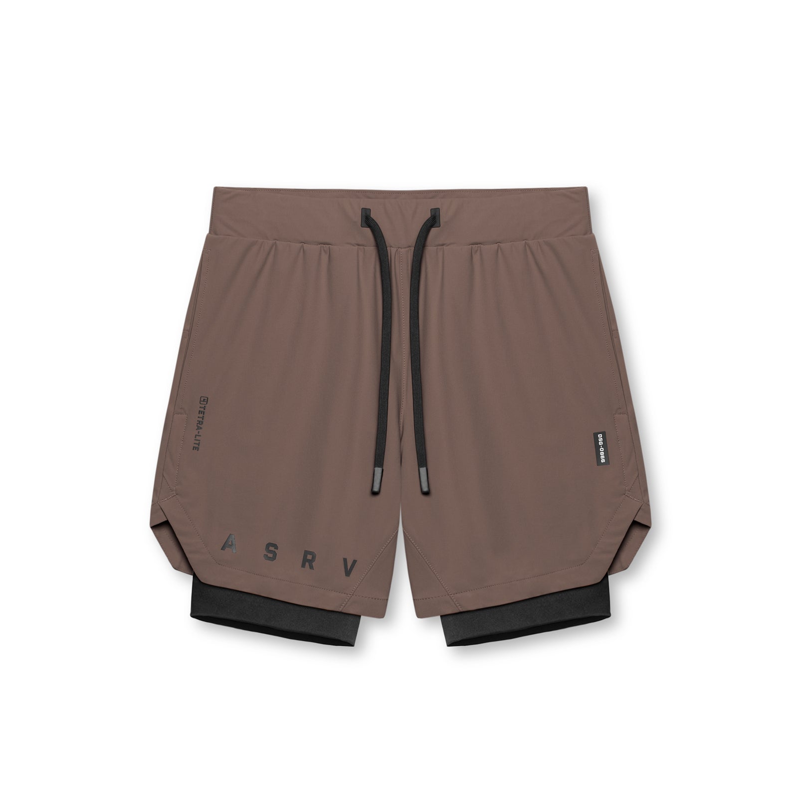 flatlay Tetra-Lite 7" Liner Short in Deep Taupe and Black, front view