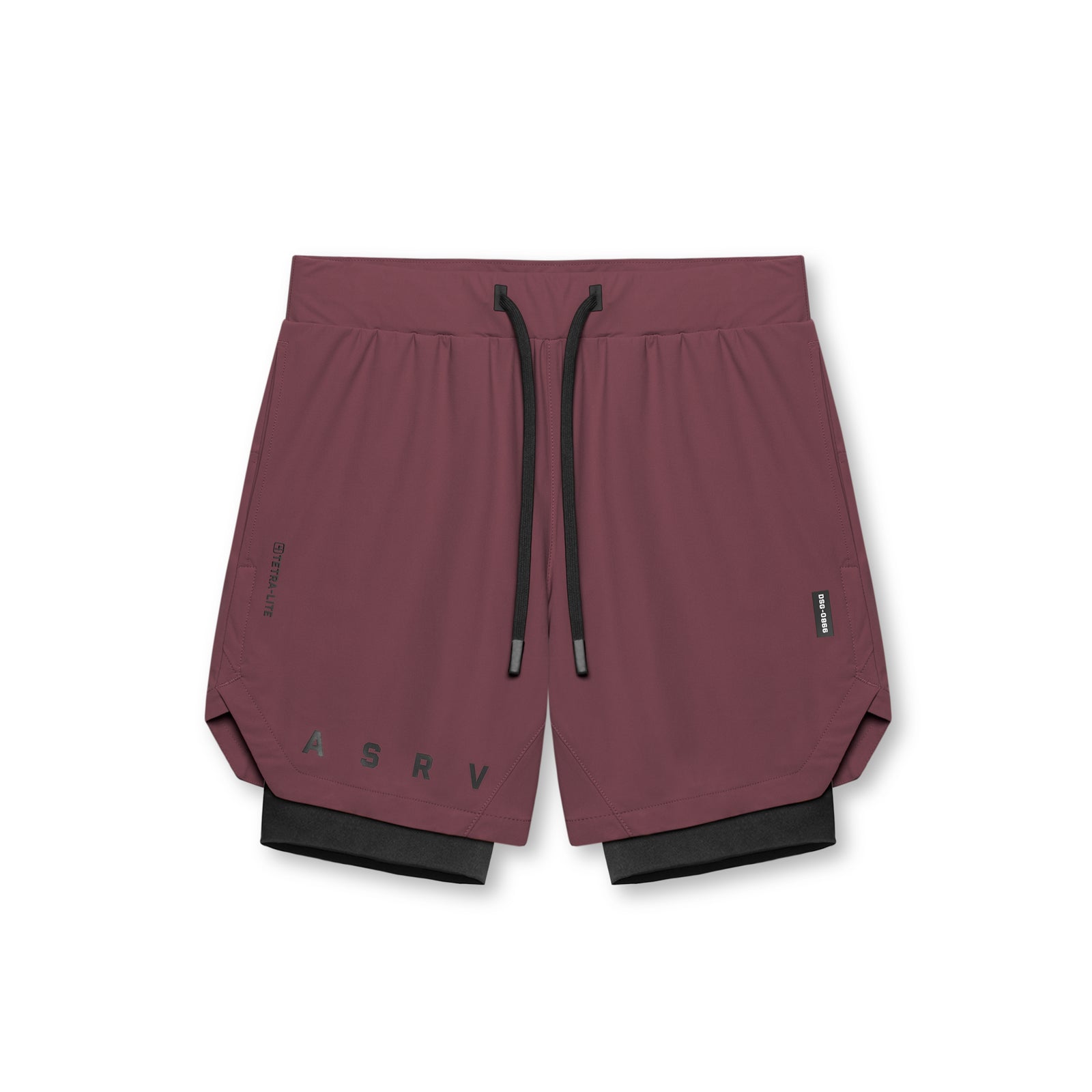 flatlay Tetra-Lite® 7" Liner Short in plum and black, overhead view