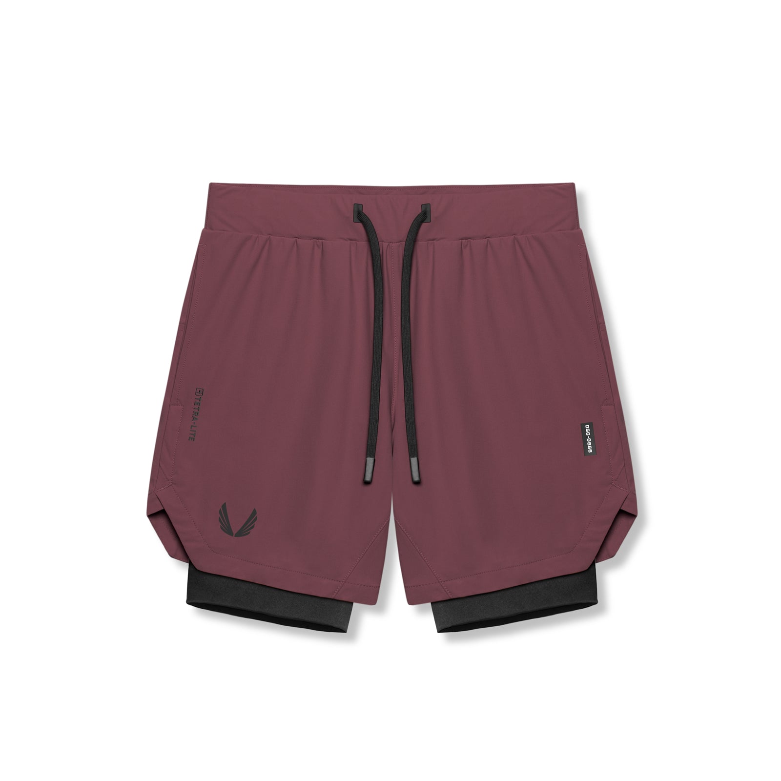 flatlay Tetra-Lite 7" Liner Short in Plum and Black, front view