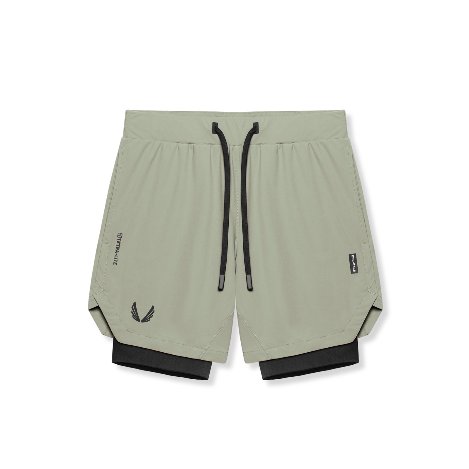 flatlay Tetra-Lite 7" Liner Short in Sage and Black, front view