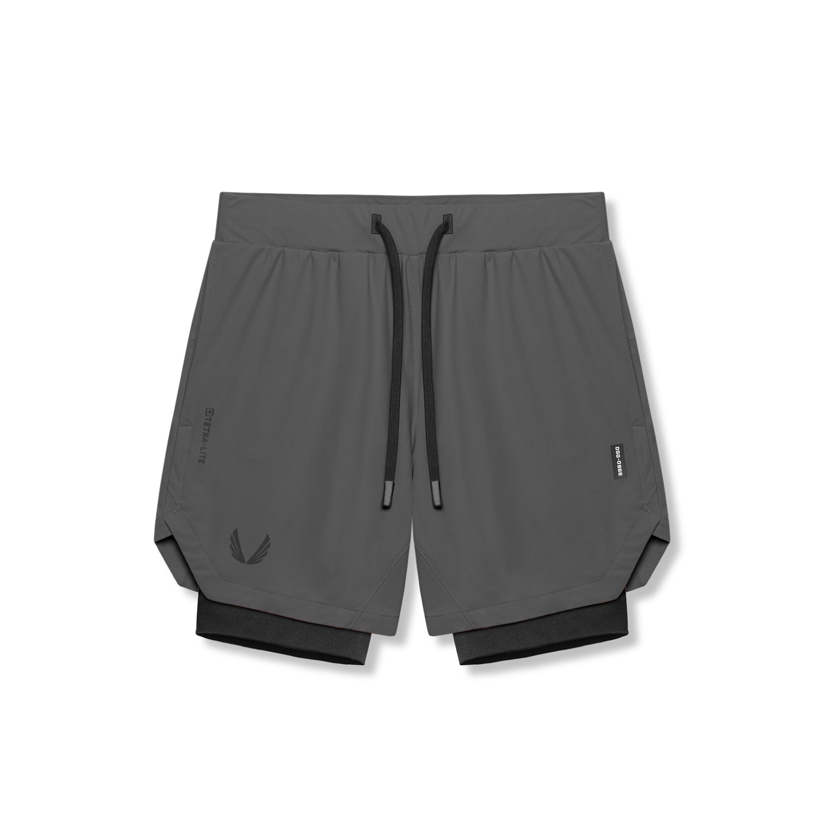 Flatlay of Tetra-Lite 7" Liner Short in Space Grey and Black, overhead view