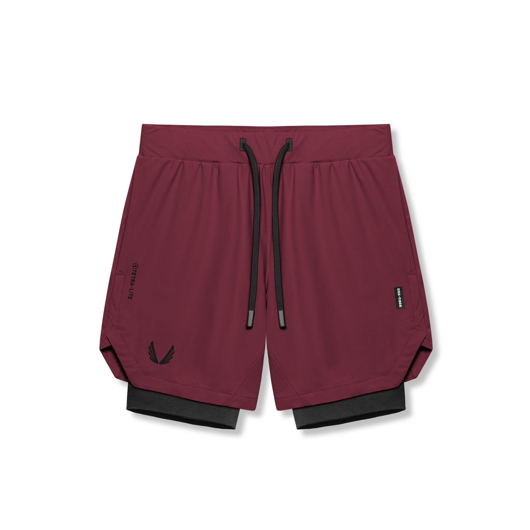 flatlay Tetra-Lite 7" Liner Short in Crimson and Black, front view