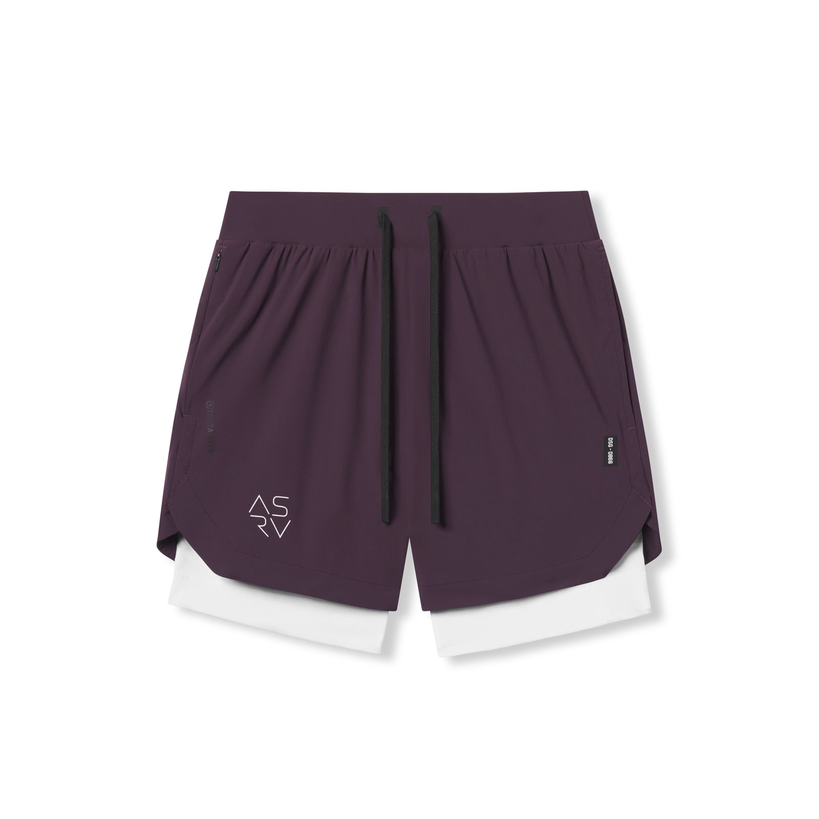Flatlay of Tetra-Lite 7" Liner Short in deep purple and white, front view