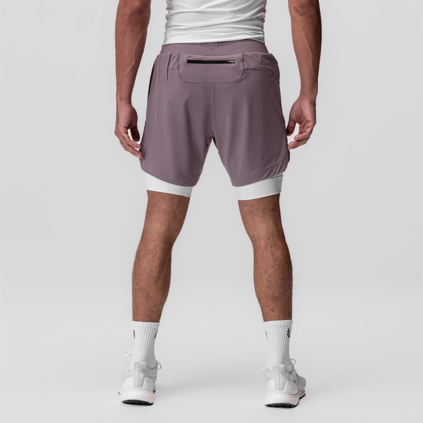 Tetra-Lite 7" Liner Short in Moonscape/White, back view on model