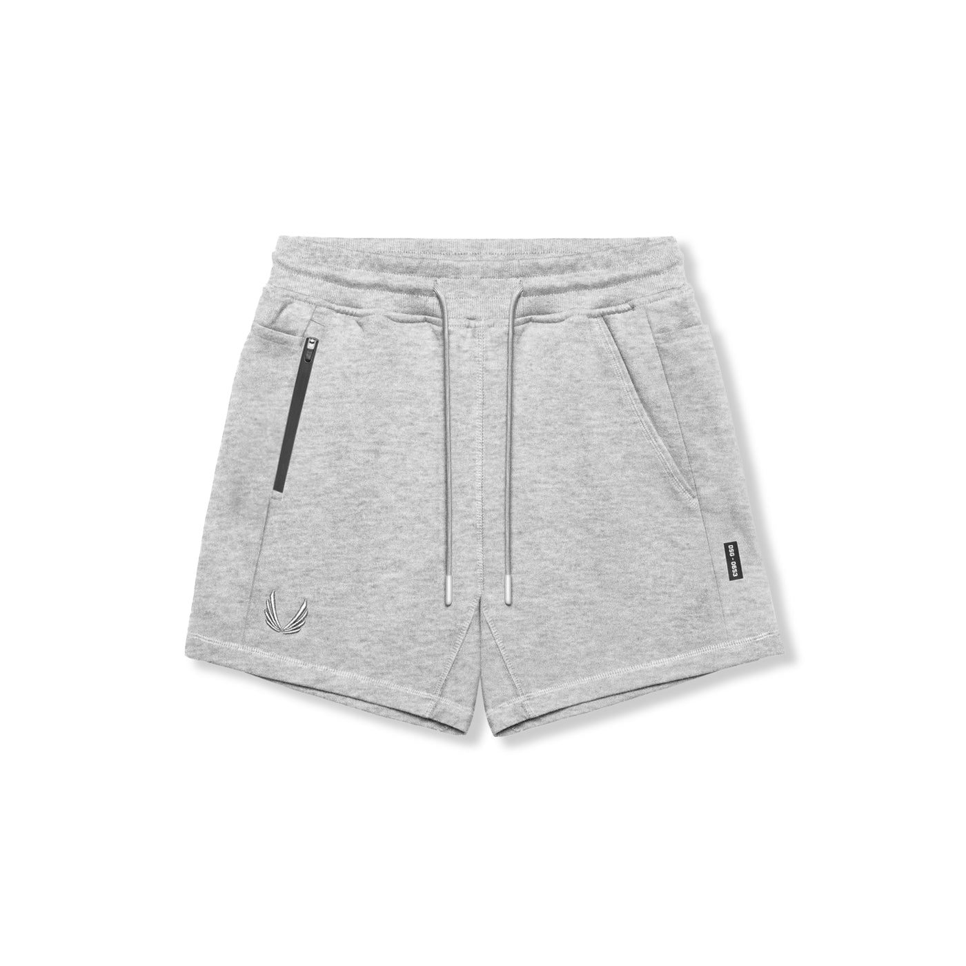 flatlay Tech-Terry Sidelock Sweat Short in heather grey, front view