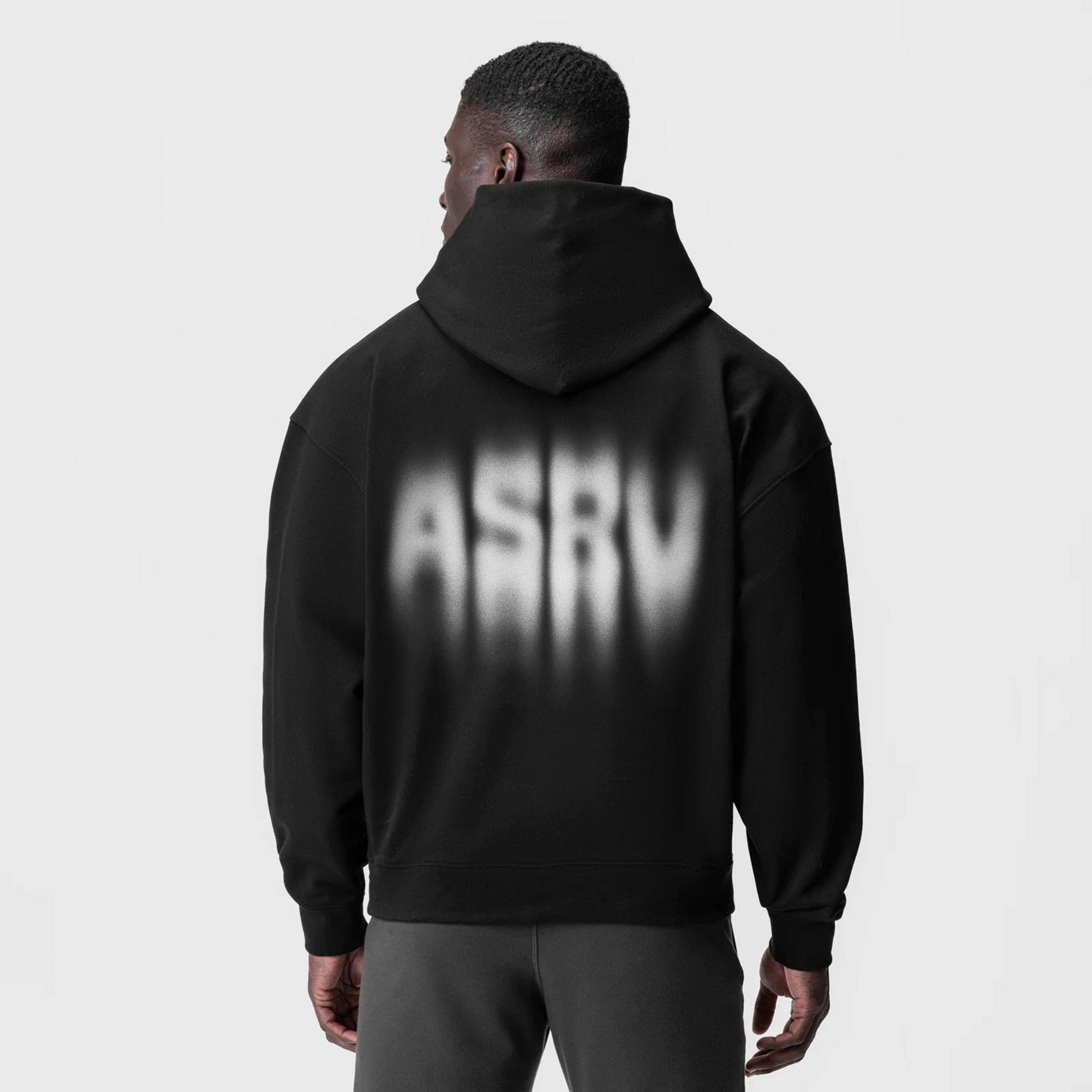 Tech-Terry Zip Pocket Hoodie in Black Motion Blur, back view on model